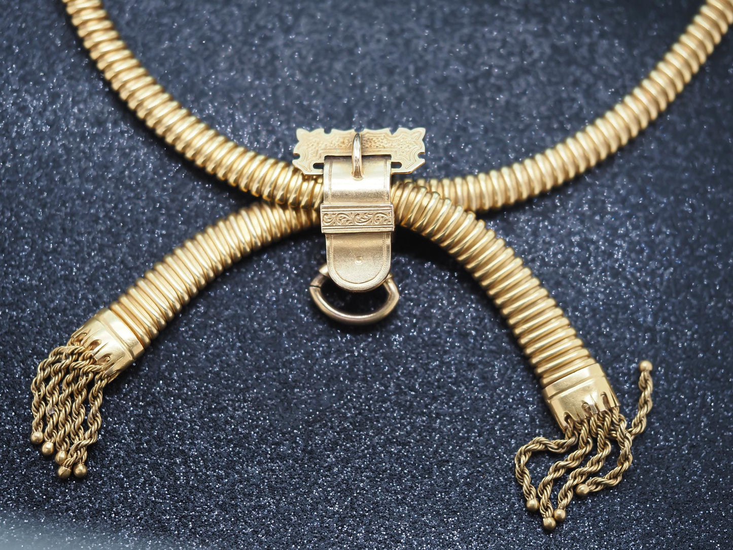 Estate Victorian Tubogas Tassel Necklace in 18K Yellow Gold with Pendant