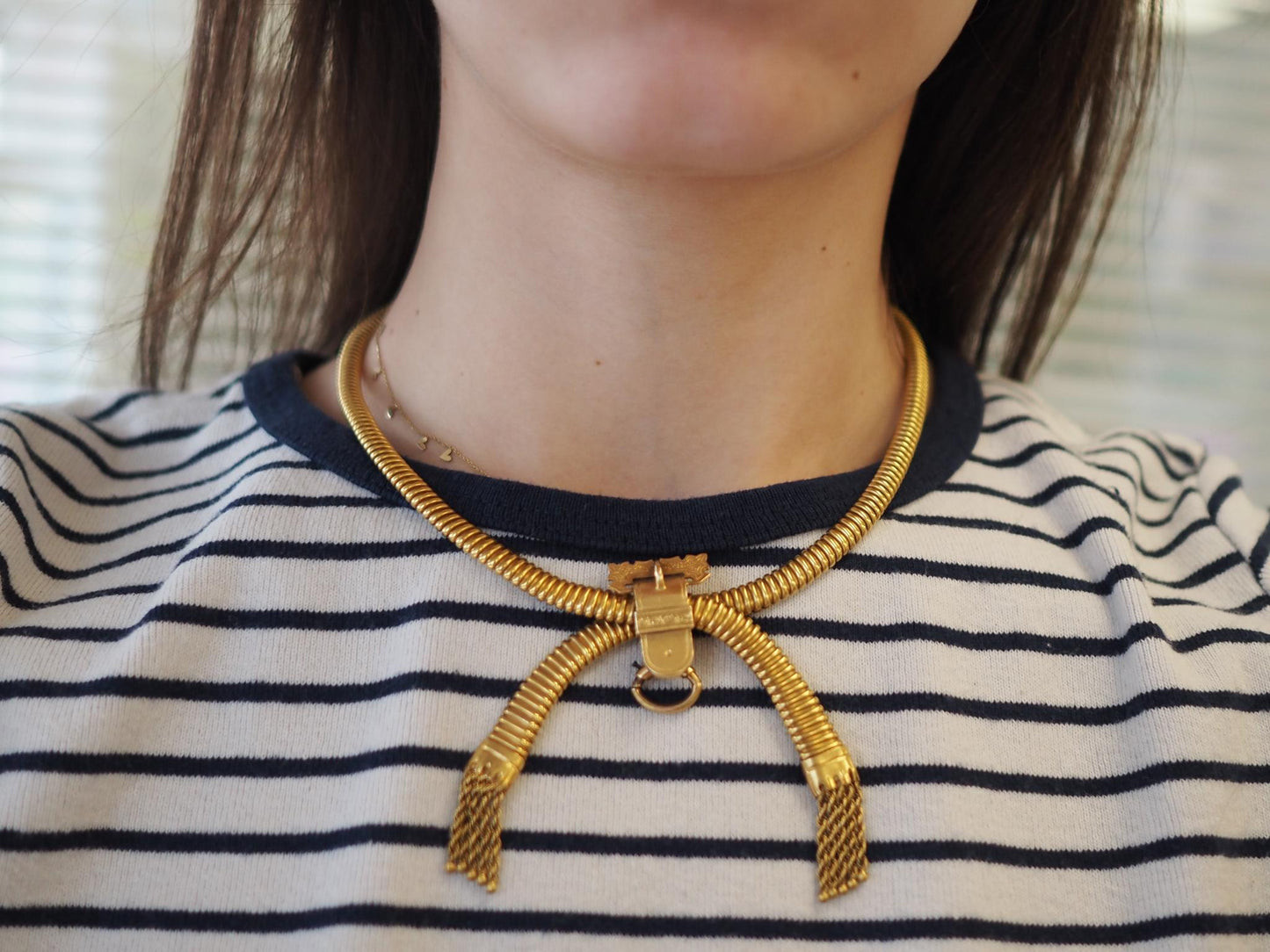 Estate Victorian Tubogas Tassel Necklace in 18K Yellow Gold with Pendant