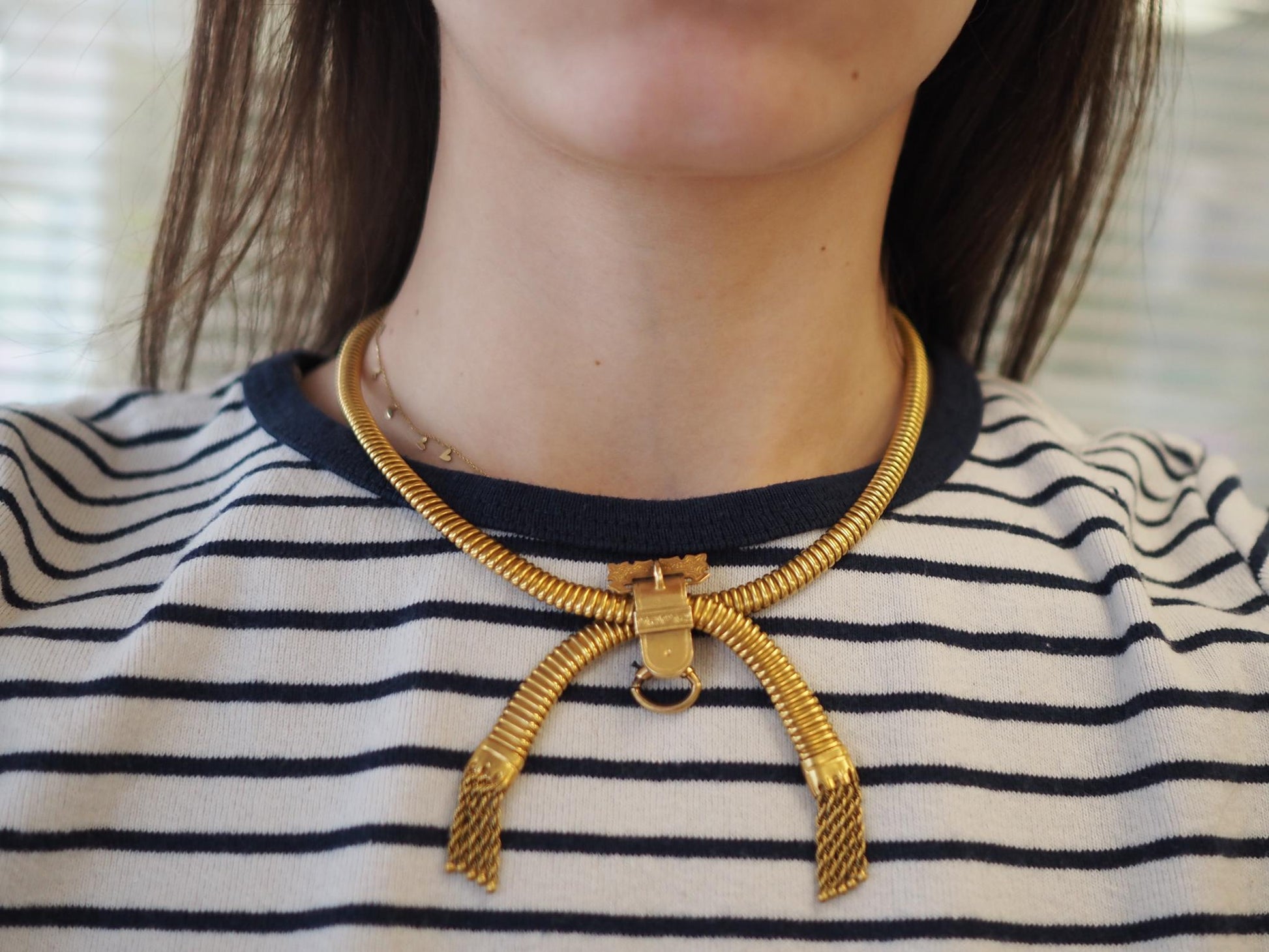 Estate Victorian Tubogas Tassel Necklace in 18K Yellow Gold with Pendant