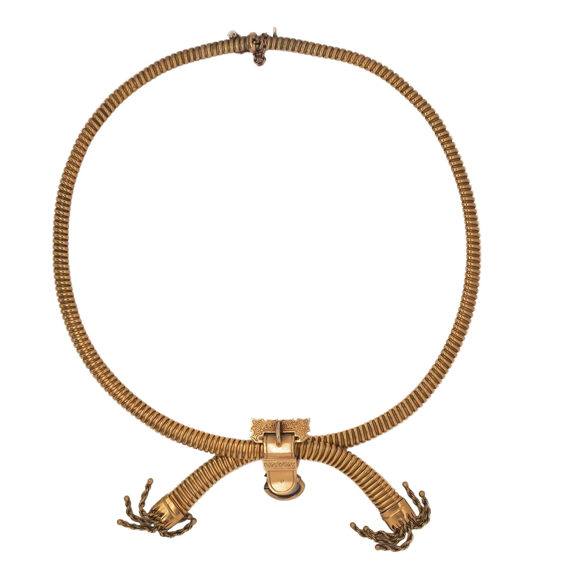 Estate Victorian Tubogas Tassel Necklace in 18K Yellow Gold with Pendant