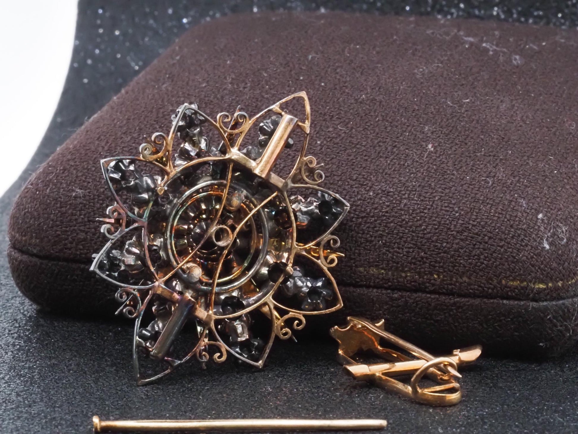 Estate Victorian 14K Yellow Gold Convertible Rose Cut Diamond Pendant & Brooch