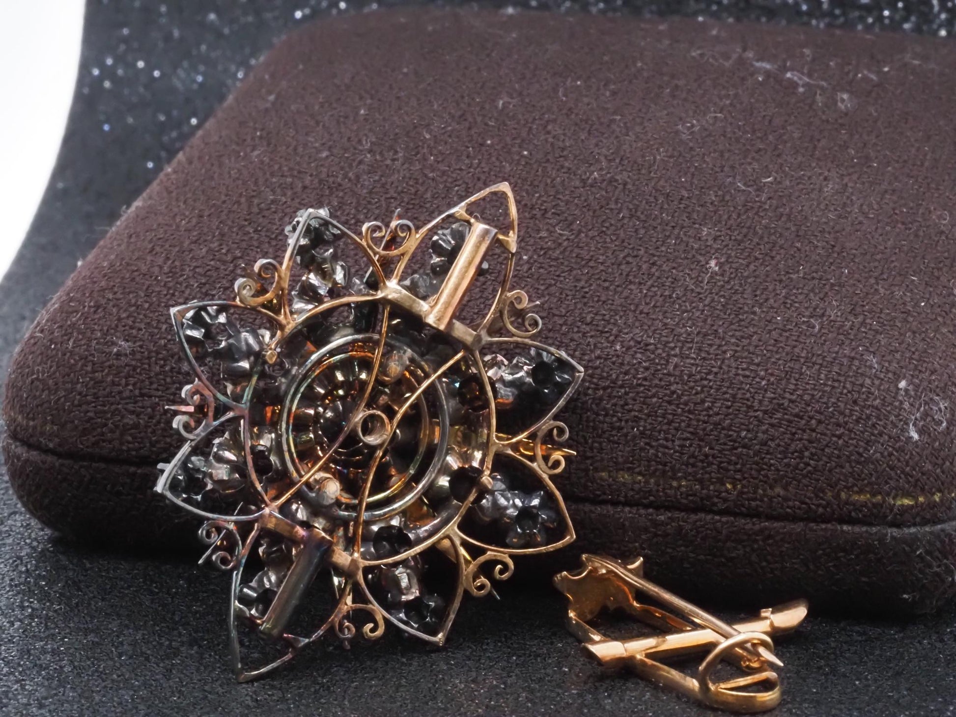 Estate Victorian 14K Yellow Gold Convertible Rose Cut Diamond Pendant & Brooch