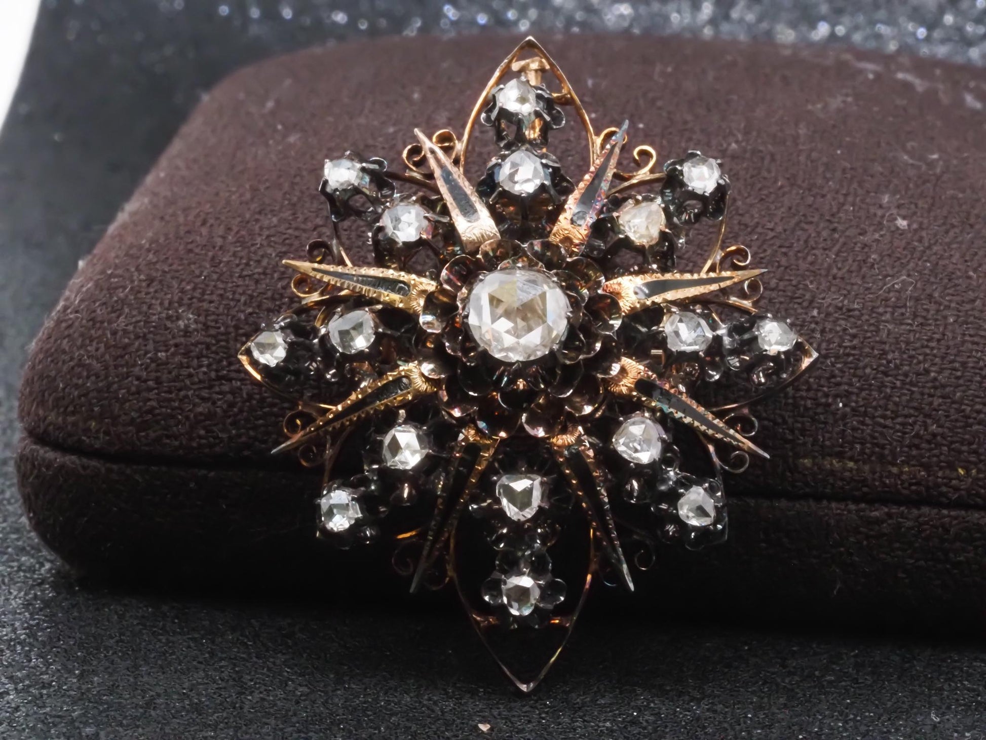 Estate Victorian 14K Yellow Gold Convertible Rose Cut Diamond Pendant & Brooch