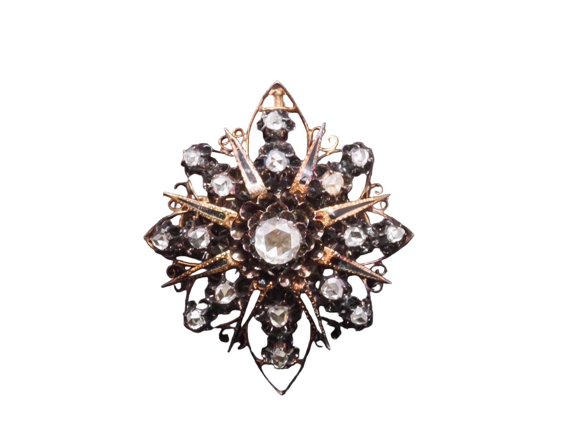 Estate Victorian 14K Yellow Gold Convertible Rose Cut Diamond Pendant & Brooch