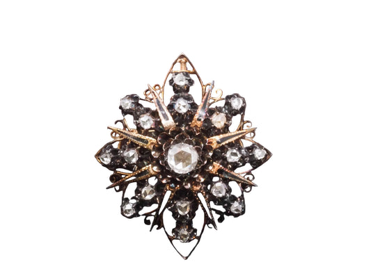 Estate Victorian 14K Yellow Gold Convertible Rose Cut Diamond Pendant & Brooch