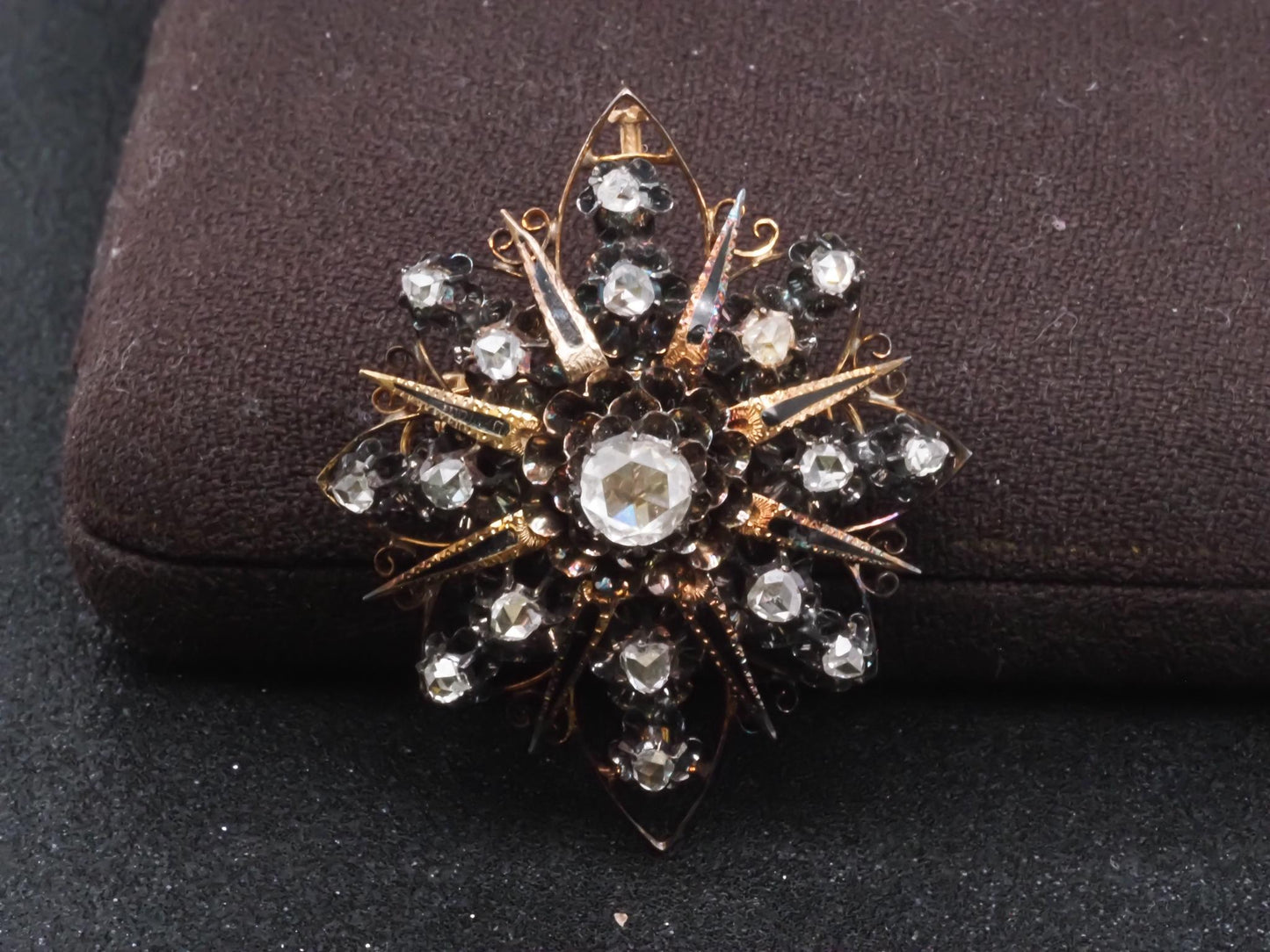 Estate Victorian 14K Yellow Gold Convertible Rose Cut Diamond Pendant & Brooch