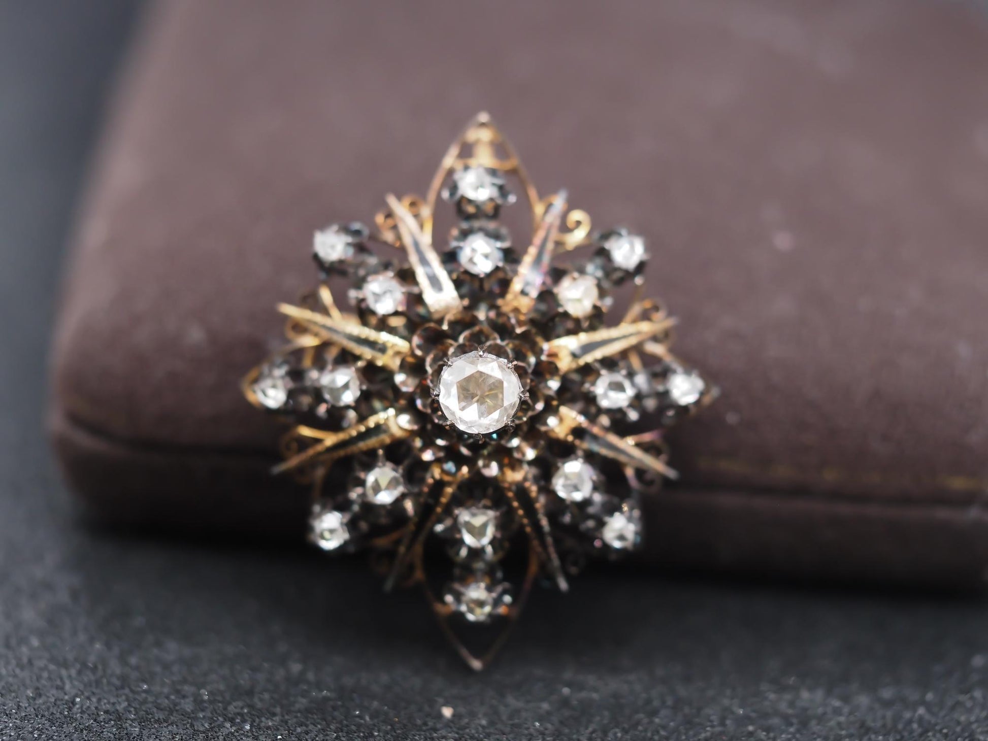 Estate Victorian 14K Yellow Gold Convertible Rose Cut Diamond Pendant & Brooch