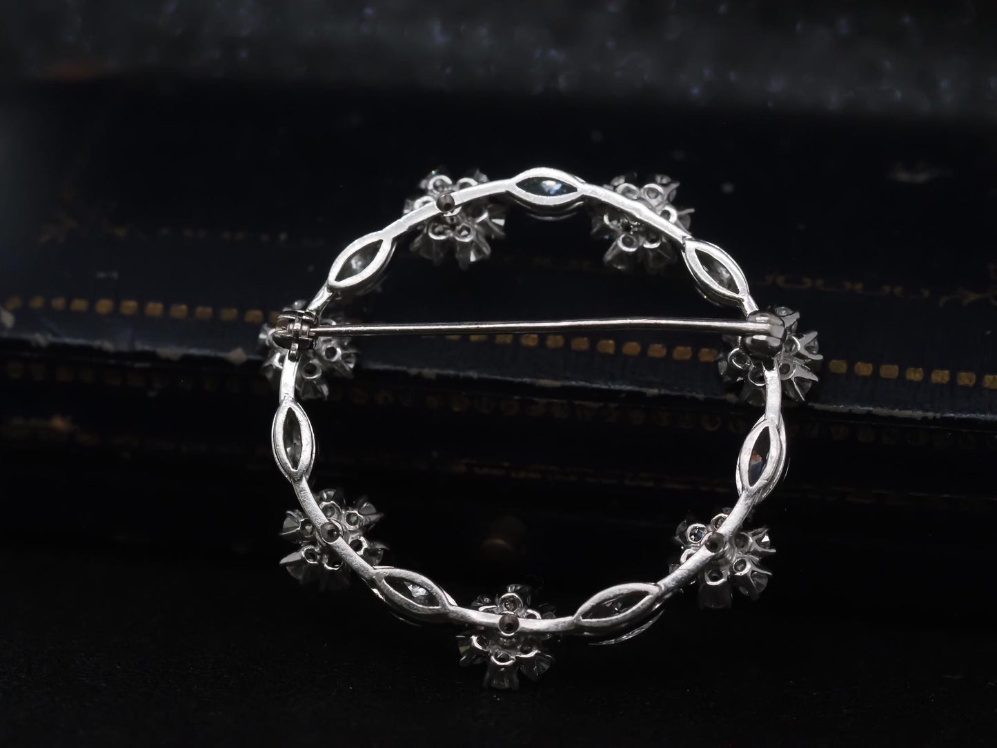 Estate Platinum Marquise and Round Diamond Circle Brooch - VHK#376a