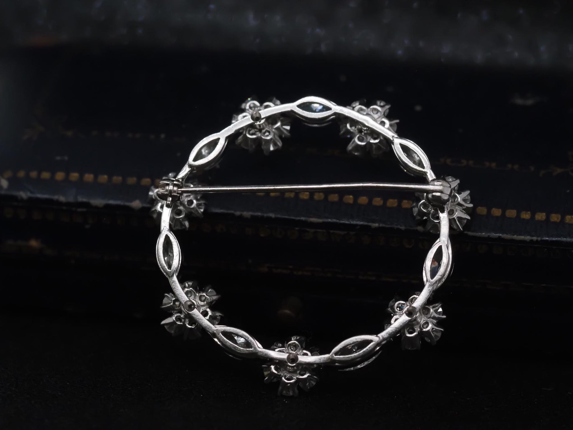 Estate Platinum Marquise and Round Diamond Circle Brooch - VHK#376a