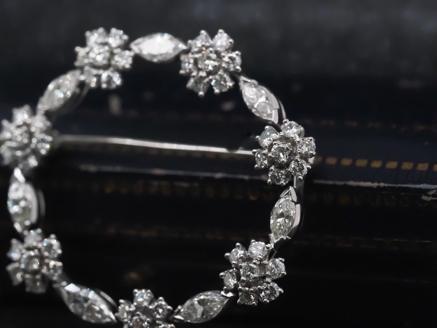 Estate Platinum Marquise and Round Diamond Circle Brooch - VHK#376a