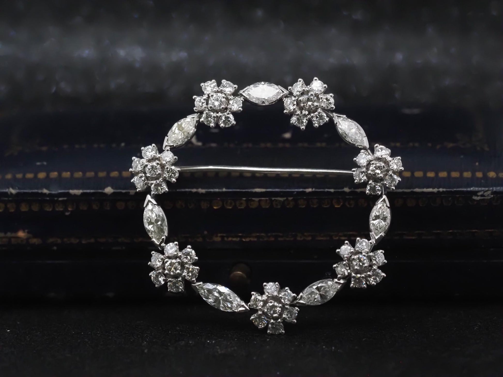 Estate Platinum Marquise and Round Diamond Circle Brooch - VHK#376a
