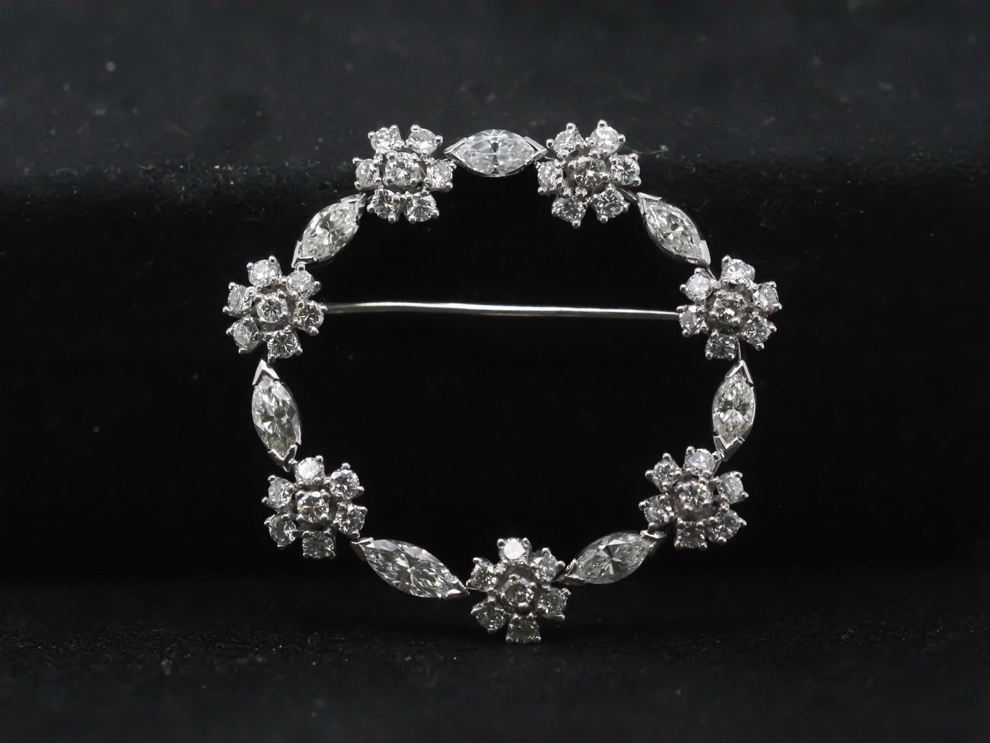 Estate Platinum Marquise and Round Diamond Circle Brooch - VHK#376a