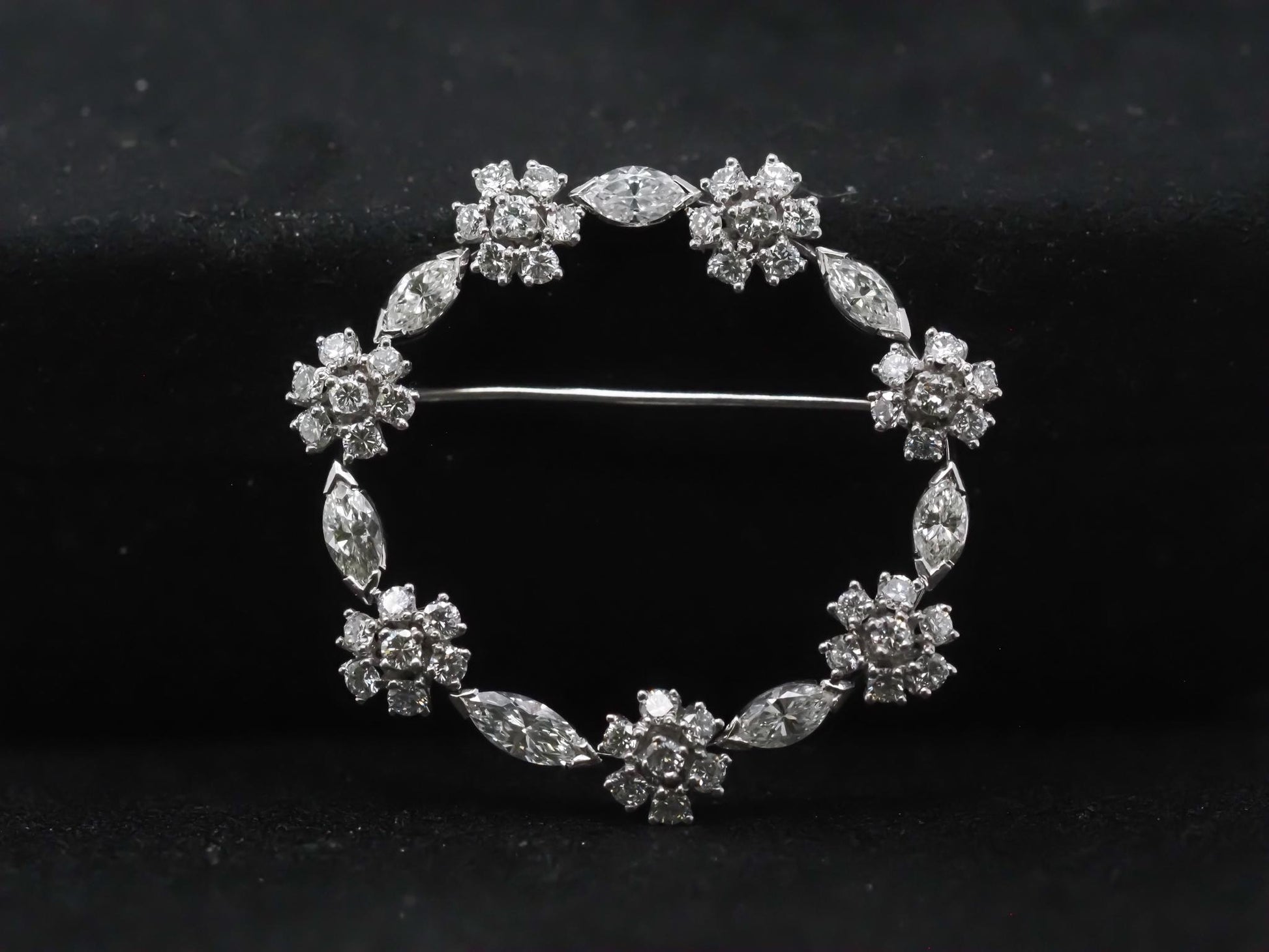 Estate Platinum Marquise and Round Diamond Circle Brooch - VHK#376a