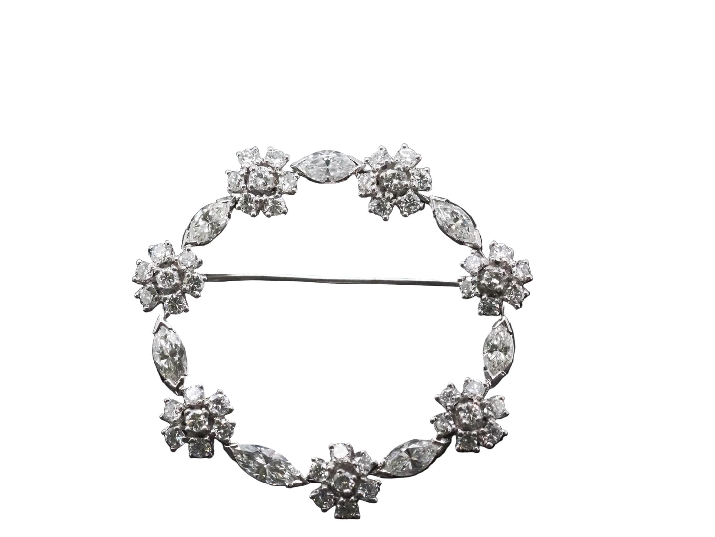 Estate Platinum Marquise and Round Diamond Circle Brooch - VHK#376a