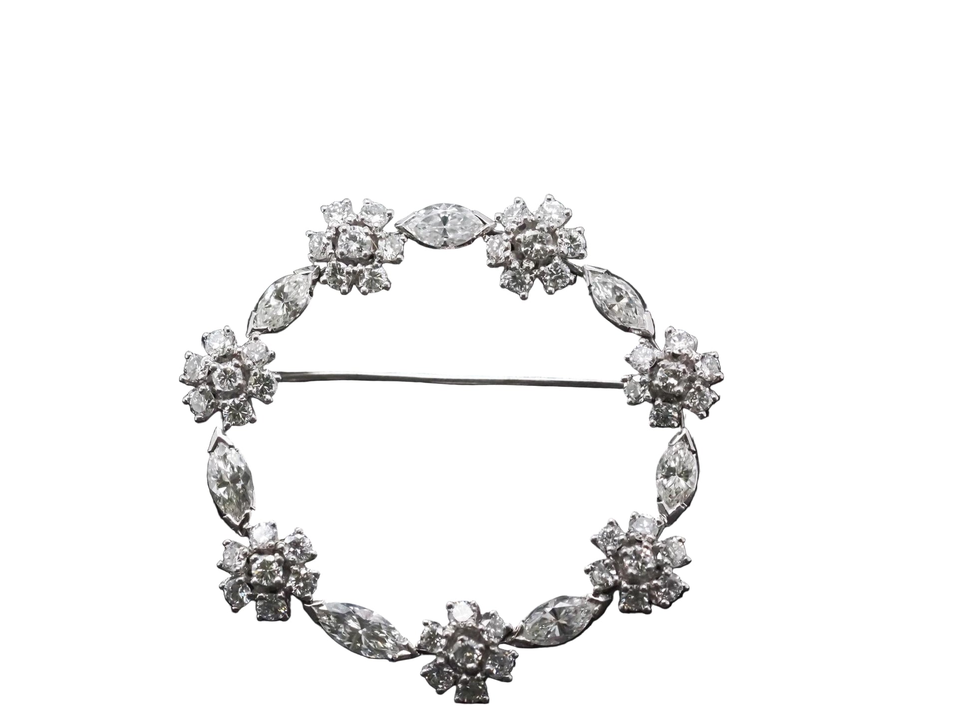Estate Platinum Marquise and Round Diamond Circle Brooch - VHK#376a