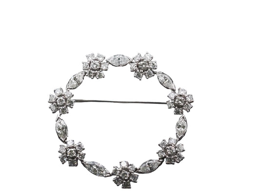 Estate Platinum Marquise and Round Diamond Circle Brooch - VHK#376a