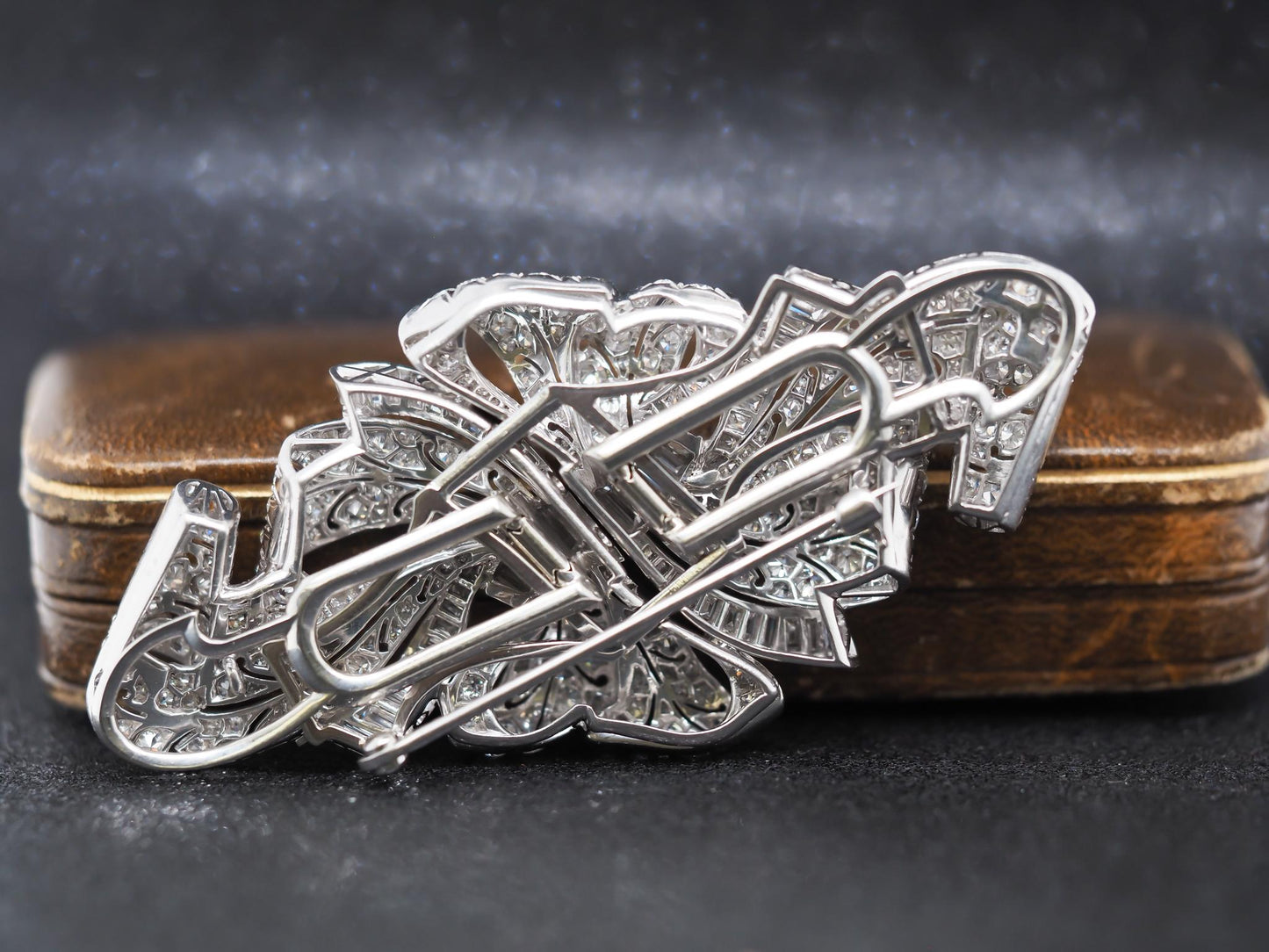 Estate 1920s Platinum Diamond Double Fur Clip Brooch - VHK#109a