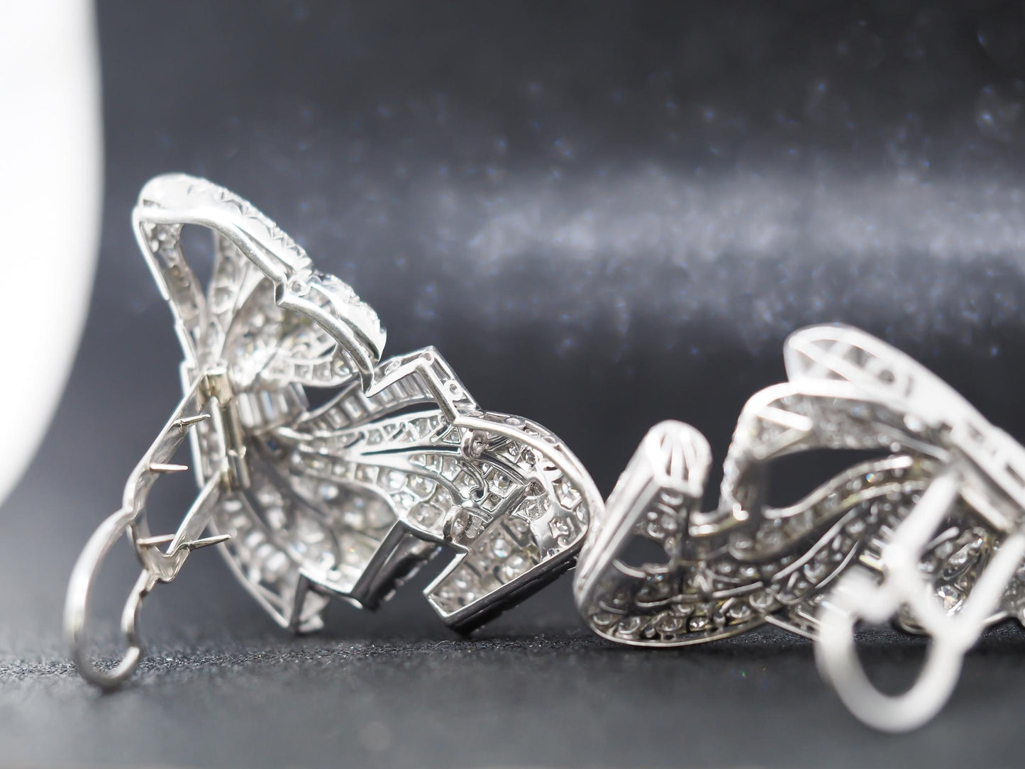Estate 1920s Platinum Diamond Double Fur Clip Brooch - VHK#109a