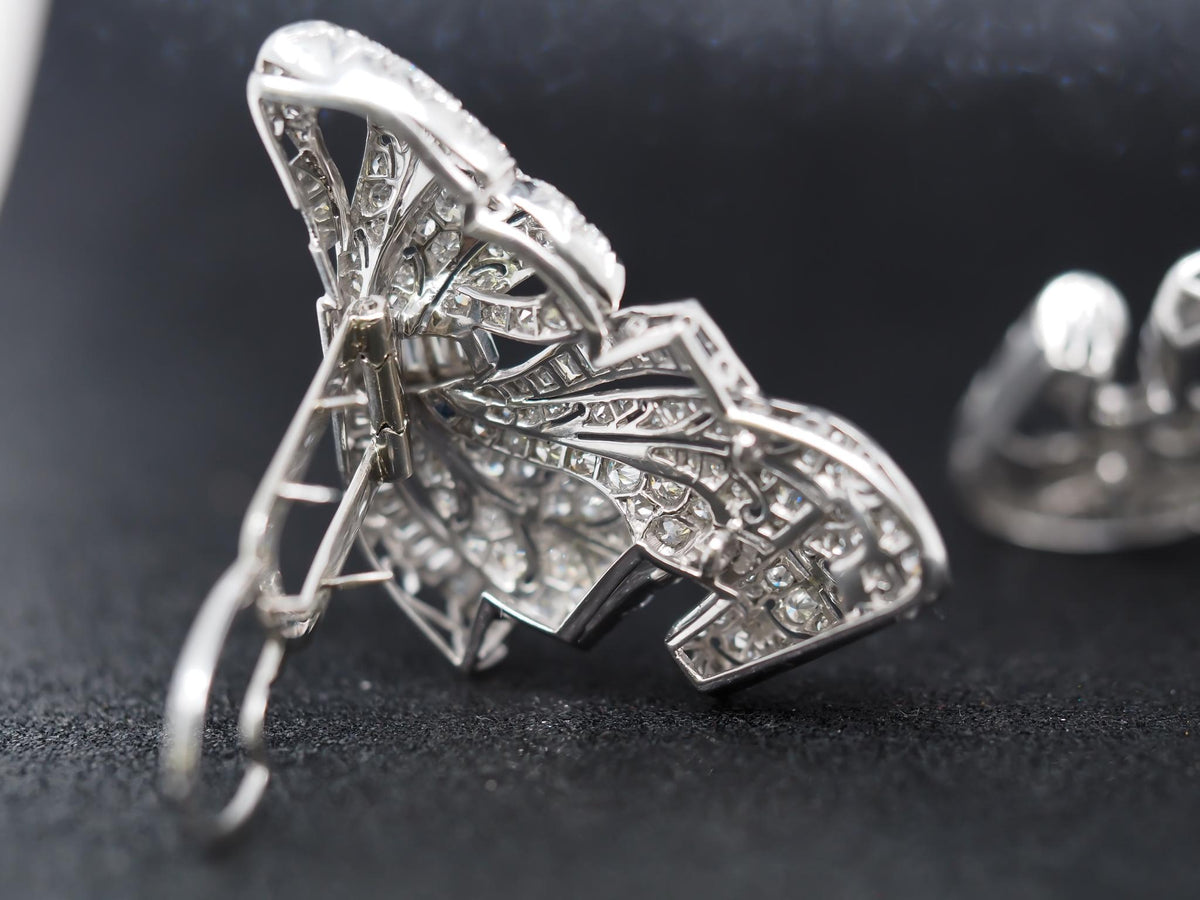 Estate 1920s Platinum Diamond Double Fur Clip Brooch - VHK#109a