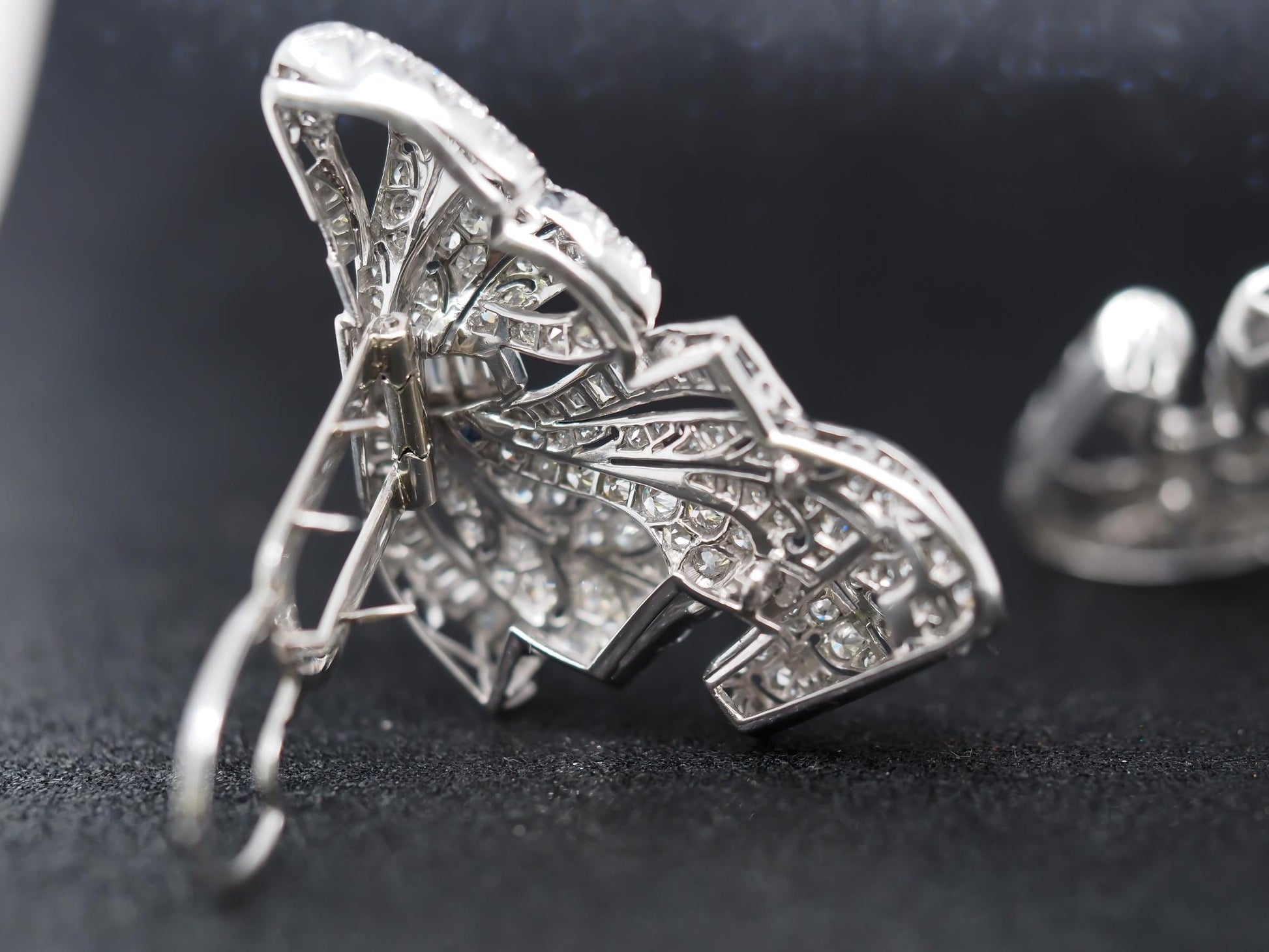 Estate 1920s Platinum Diamond Double Fur Clip Brooch - VHK#109a
