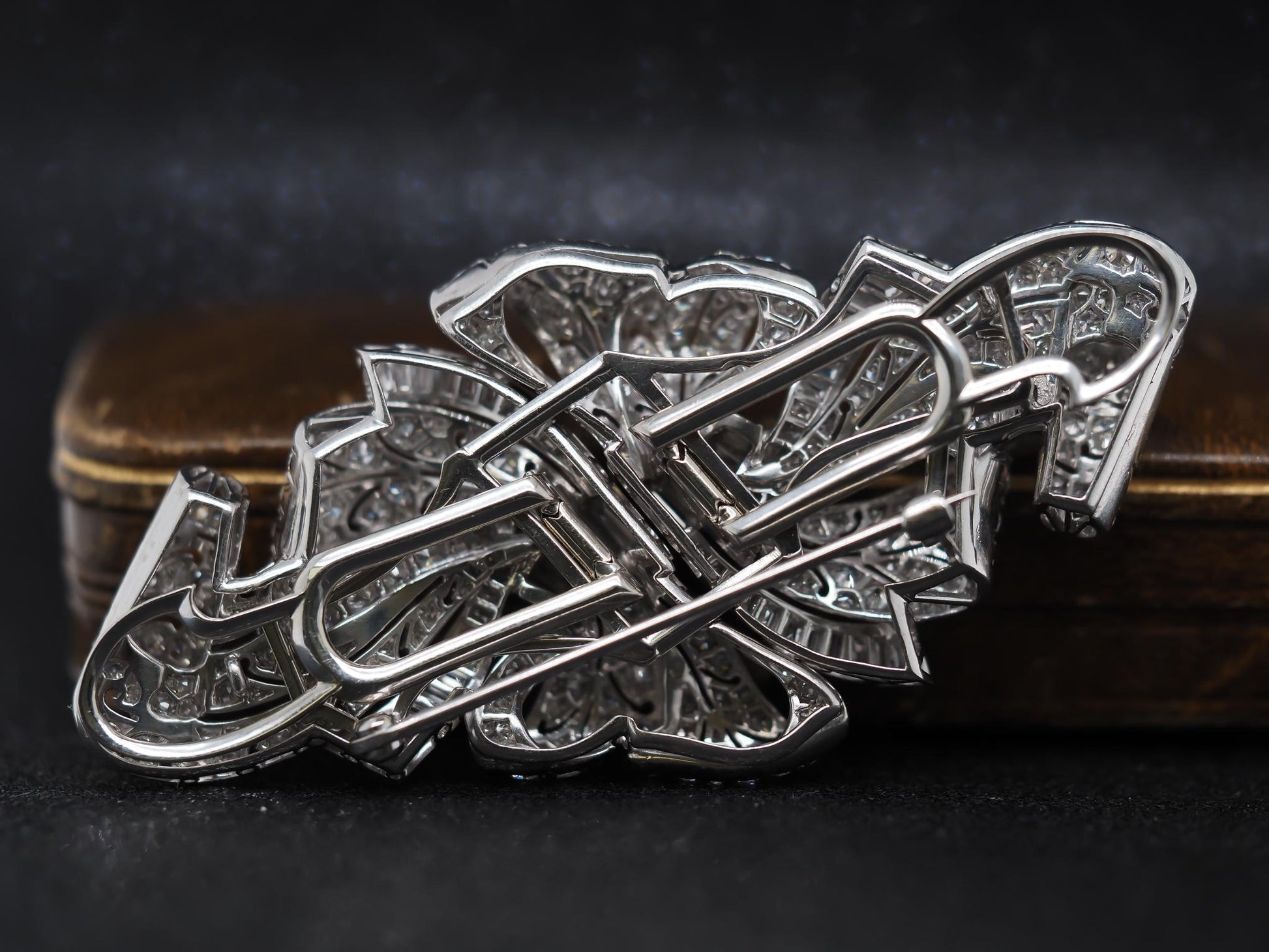 Estate 1920s Platinum Diamond Double Fur Clip Brooch - VHK#109a