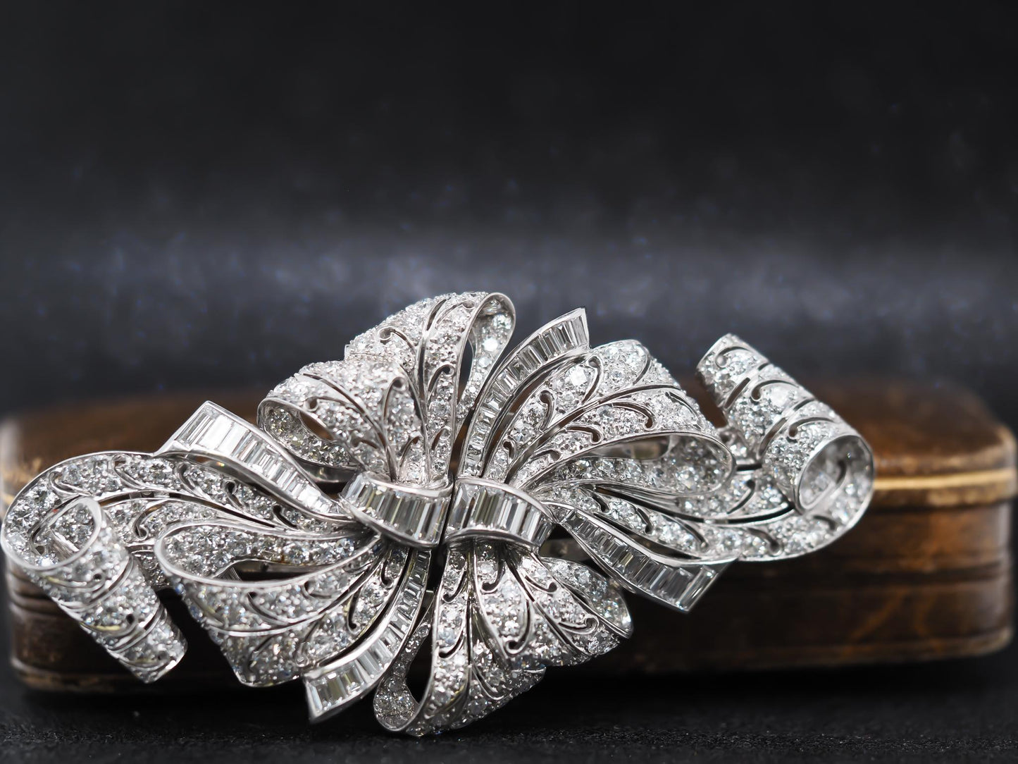 Estate 1920s Platinum Diamond Double Fur Clip Brooch - VHK#109a