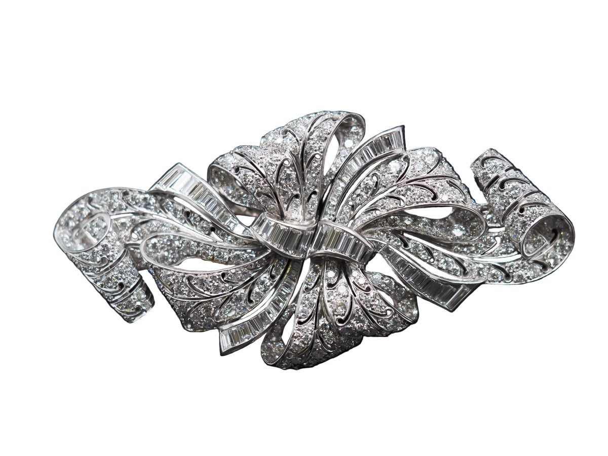 Estate 1920s Platinum Diamond Double Fur Clip Brooch - VHK#109a