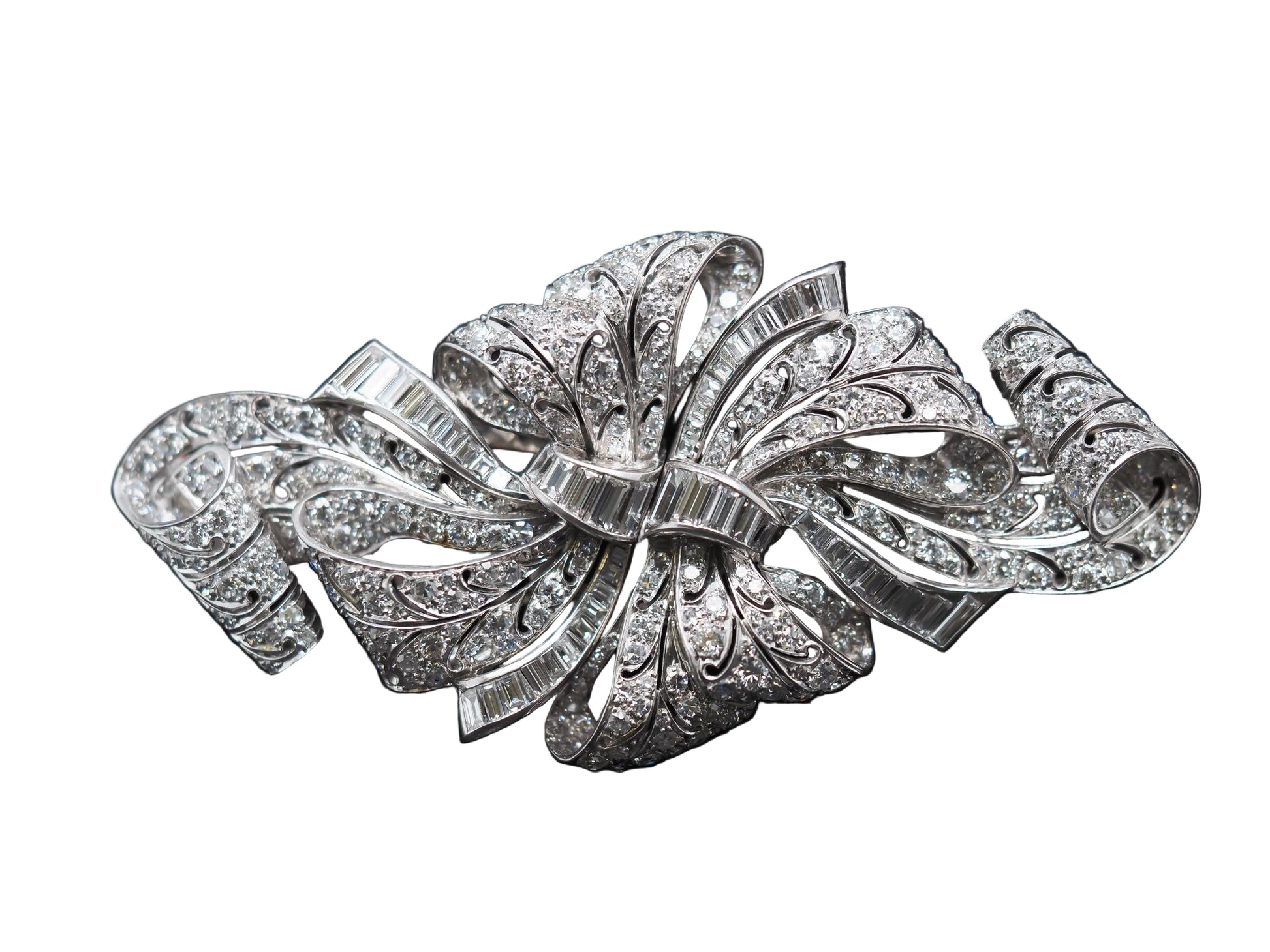 Estate 1920s Platinum Diamond Double Fur Clip Brooch - VHK#109a