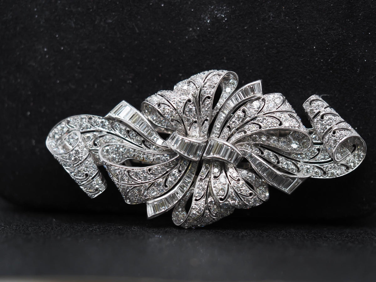 Estate 1920s Platinum Diamond Double Fur Clip Brooch - VHK#109a