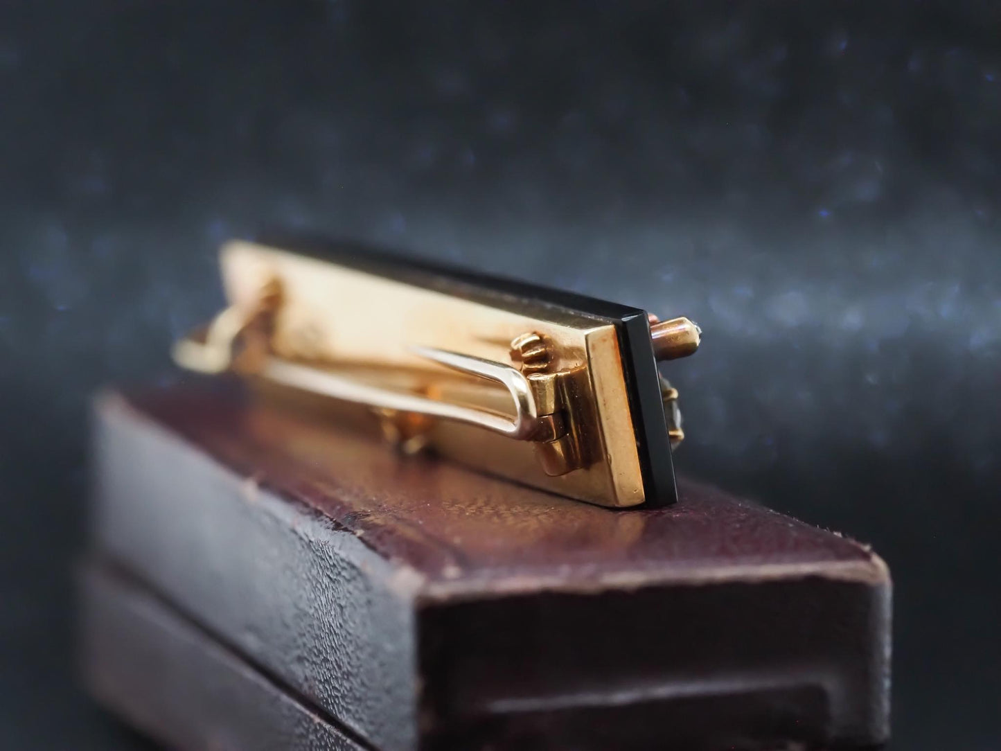 Estate 1900s Tiffany & Co. 18K Yellow Gold Old Mine Diamond and Onyx Brooch