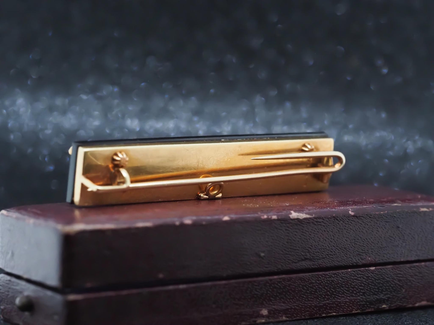 Estate 1900s Tiffany & Co. 18K Yellow Gold Old Mine Diamond and Onyx Brooch