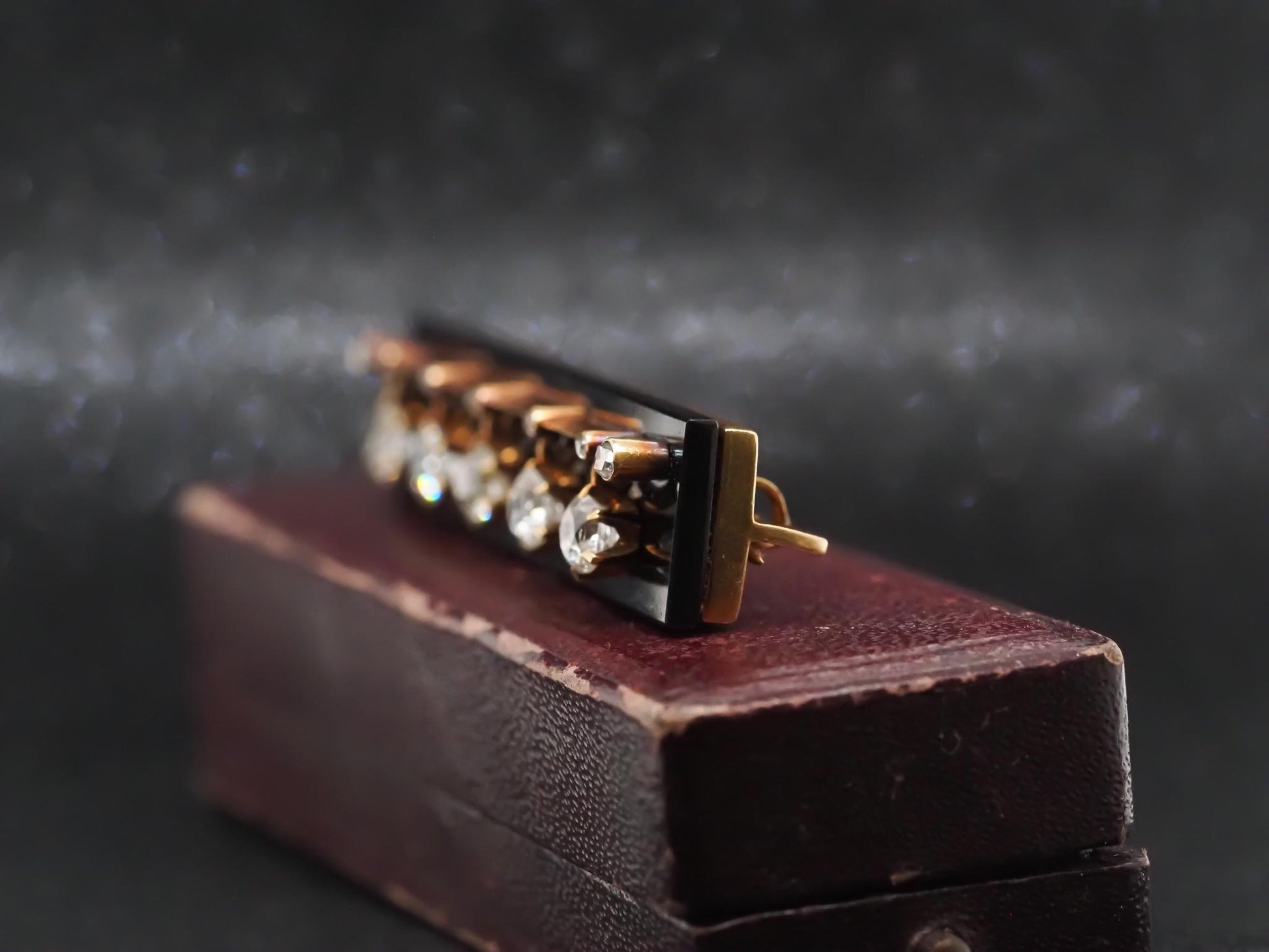 Estate 1900s Tiffany & Co. 18K Yellow Gold Old Mine Diamond and Onyx Brooch