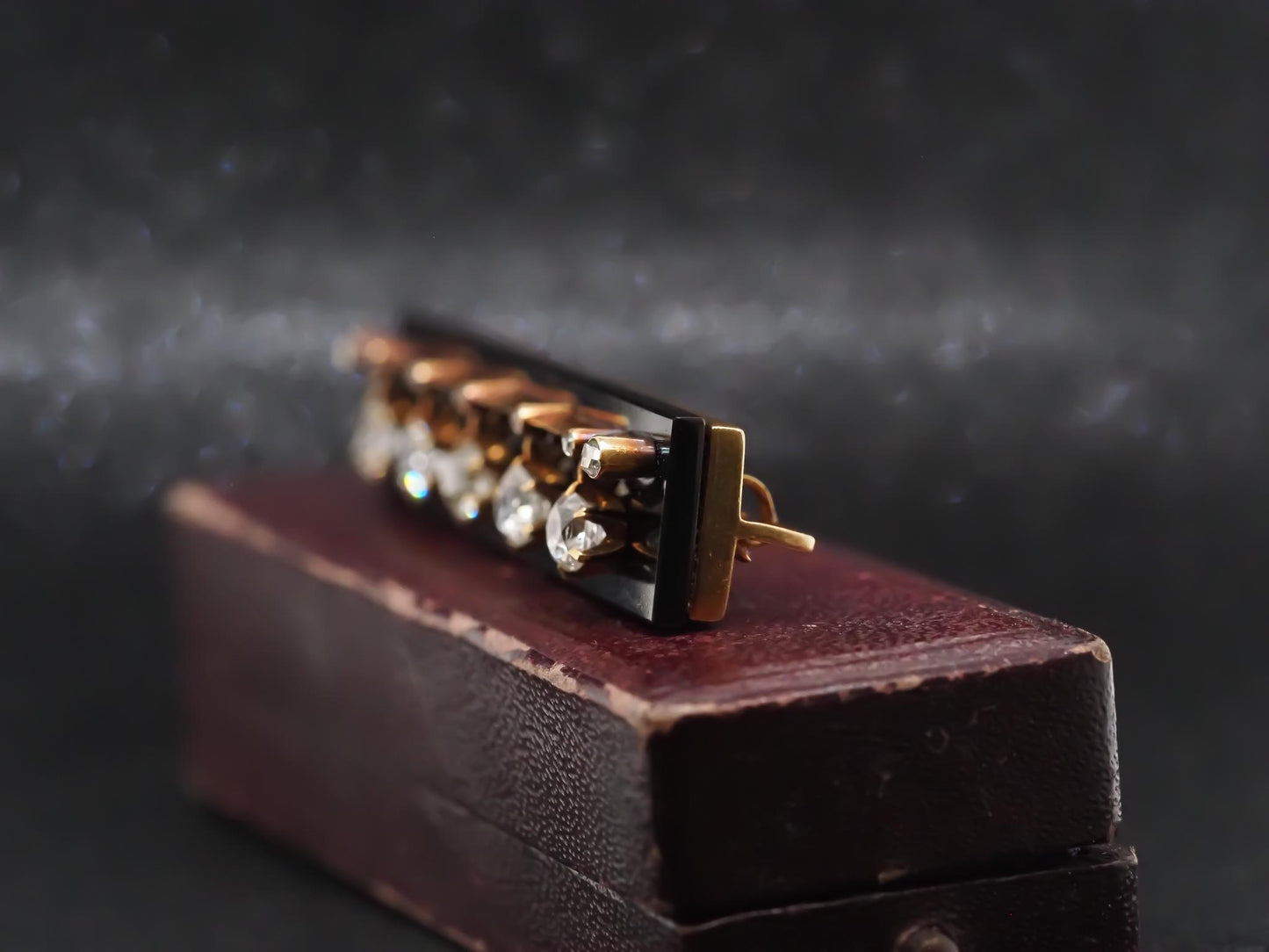 Estate 1900s Tiffany & Co. 18K Yellow Gold Old Mine Diamond and Onyx Brooch