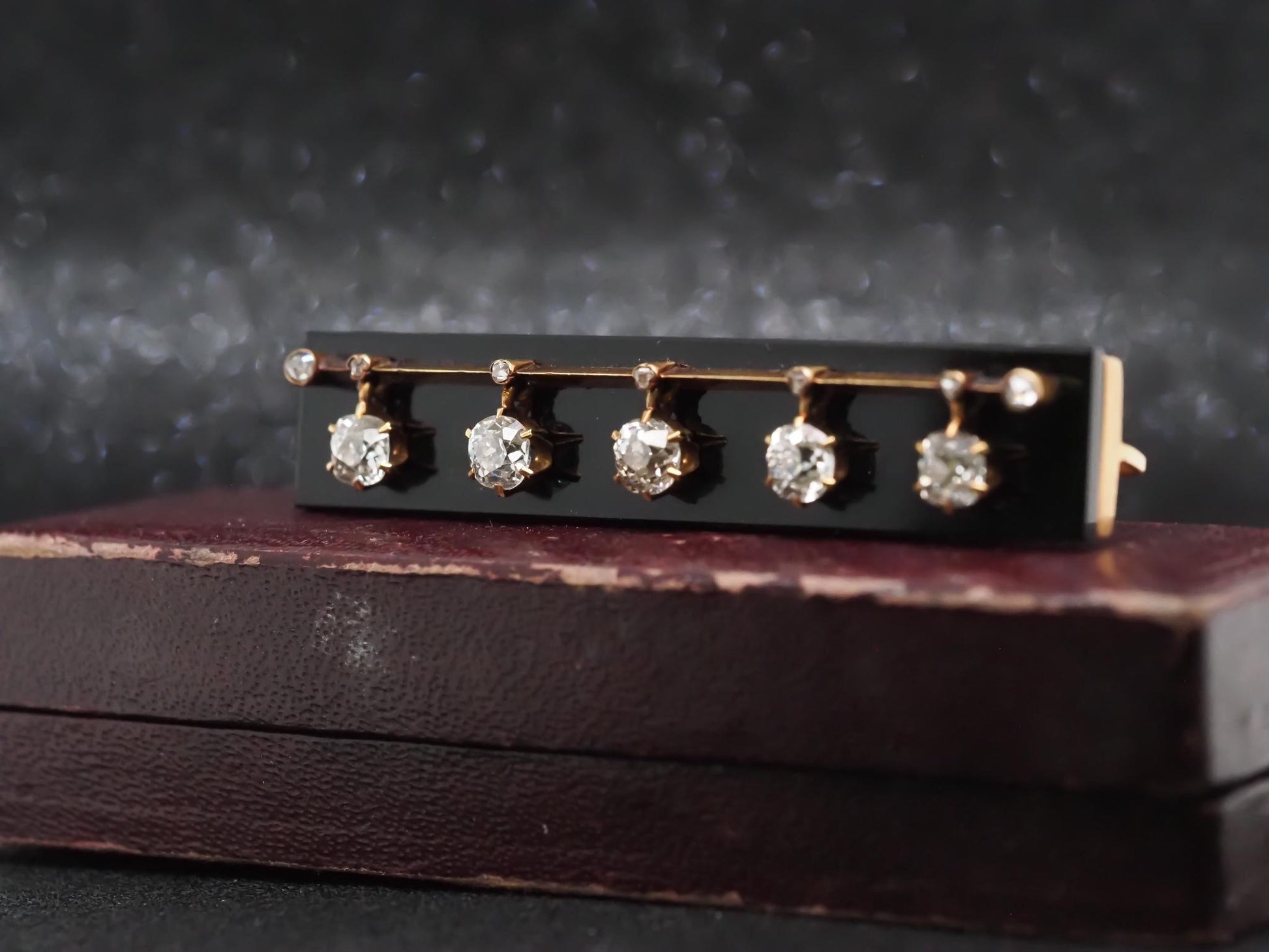 Estate 1900s Tiffany & Co. 18K Yellow Gold Old Mine Diamond and Onyx Brooch