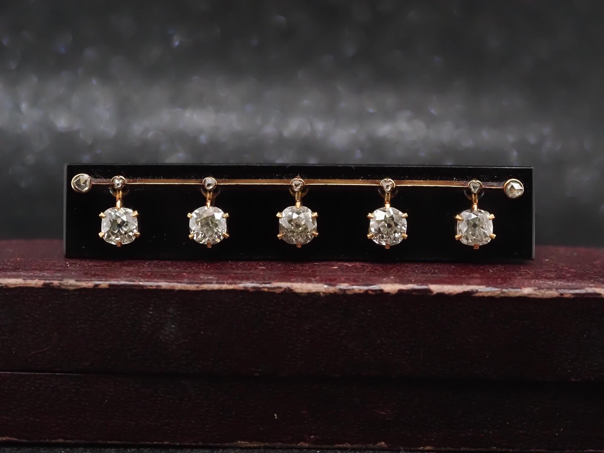 Estate 1900s Tiffany & Co. 18K Yellow Gold Old Mine Diamond and Onyx Brooch