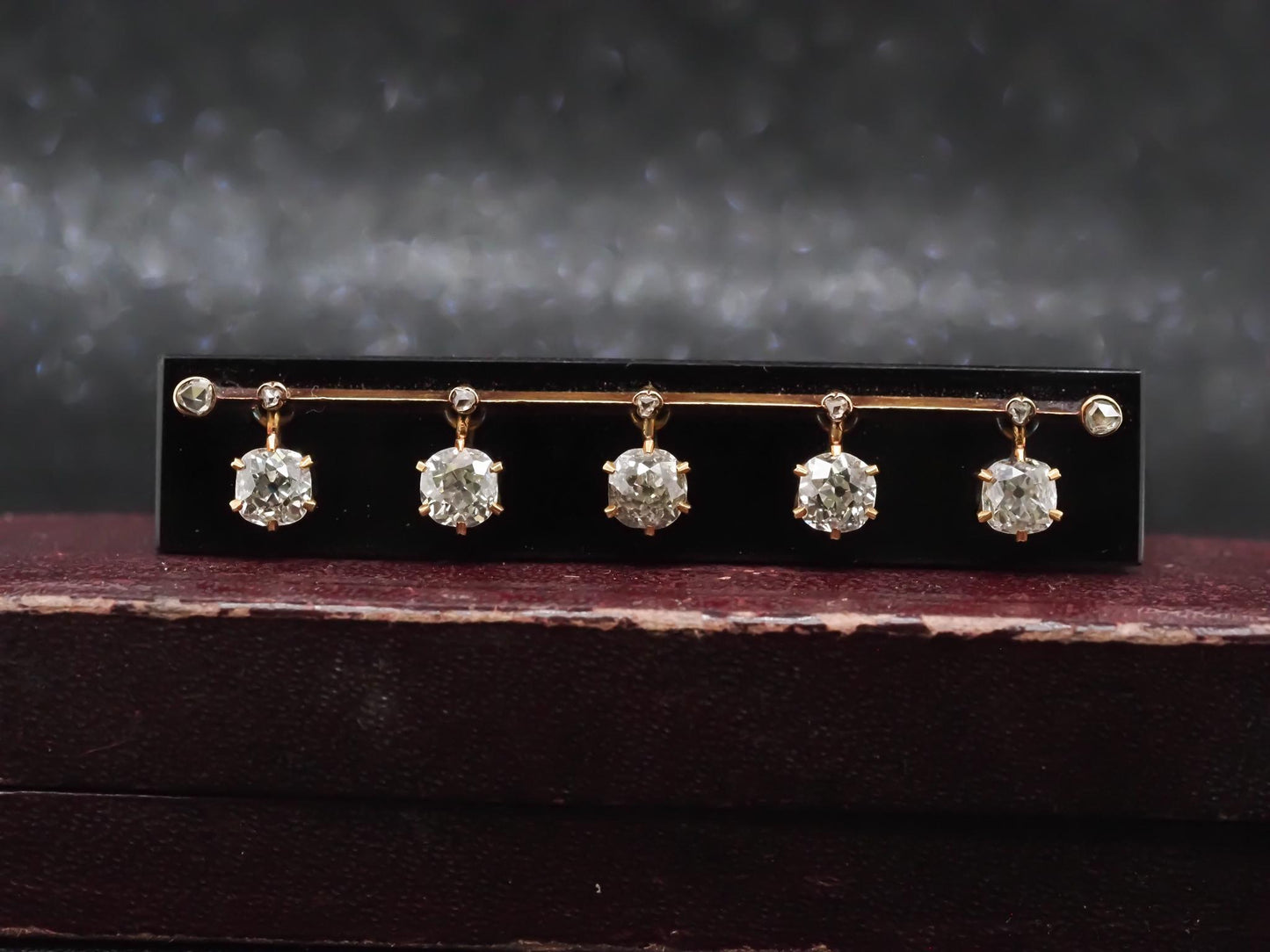 Estate 1900s Tiffany & Co. 18K Yellow Gold Old Mine Diamond and Onyx Brooch