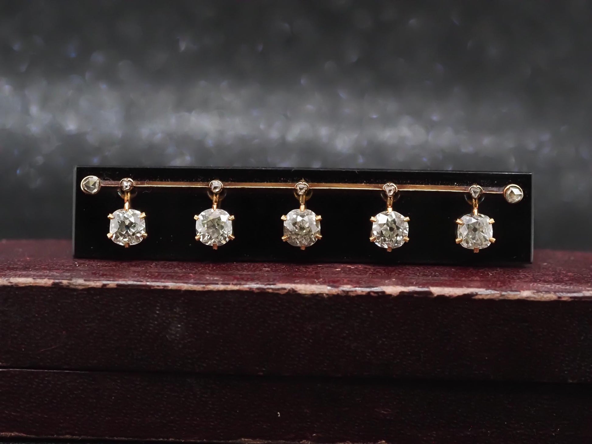 Estate 1900s Tiffany & Co. 18K Yellow Gold Old Mine Diamond and Onyx Brooch