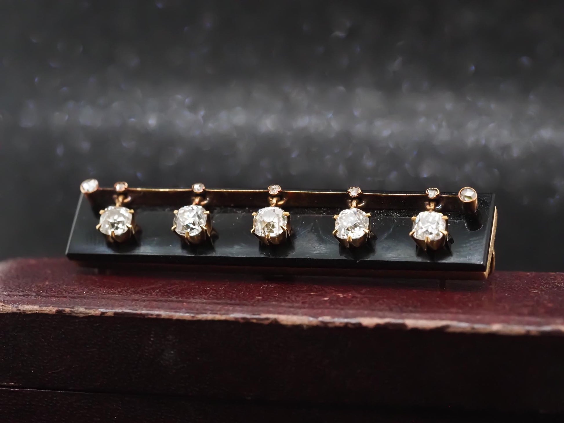 Estate 1900s Tiffany & Co. 18K Yellow Gold Old Mine Diamond and Onyx Brooch