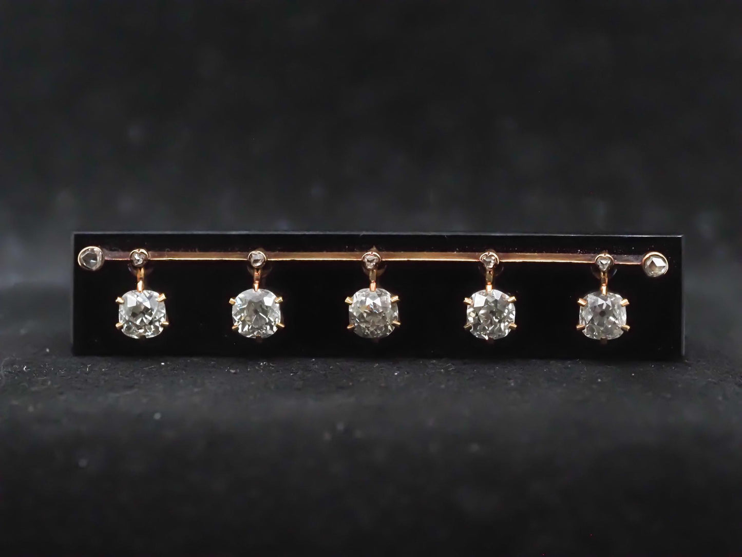 Estate 1900s Tiffany & Co. 18K Yellow Gold Old Mine Diamond and Onyx Brooch