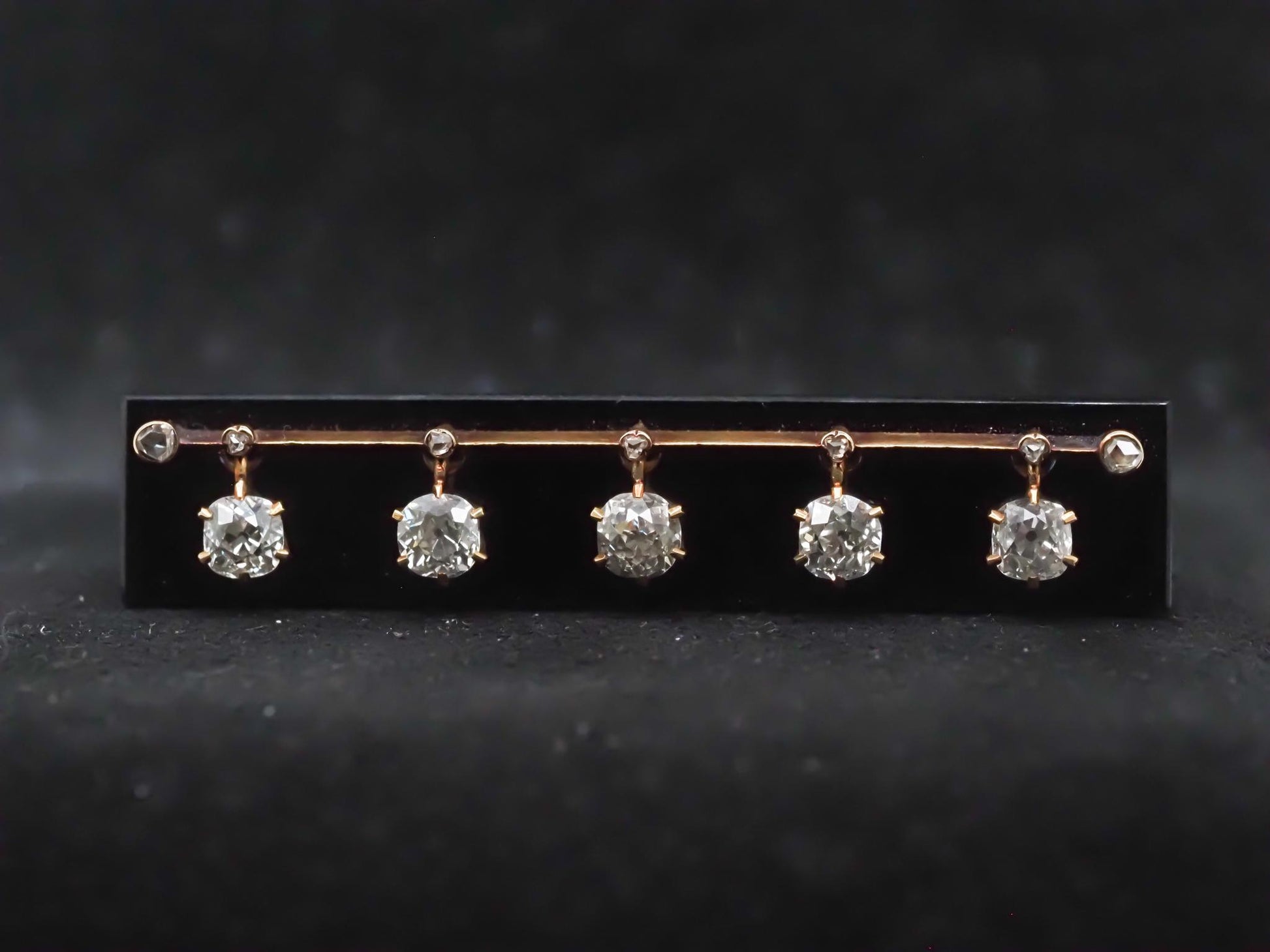 Estate 1900s Tiffany & Co. 18K Yellow Gold Old Mine Diamond and Onyx Brooch