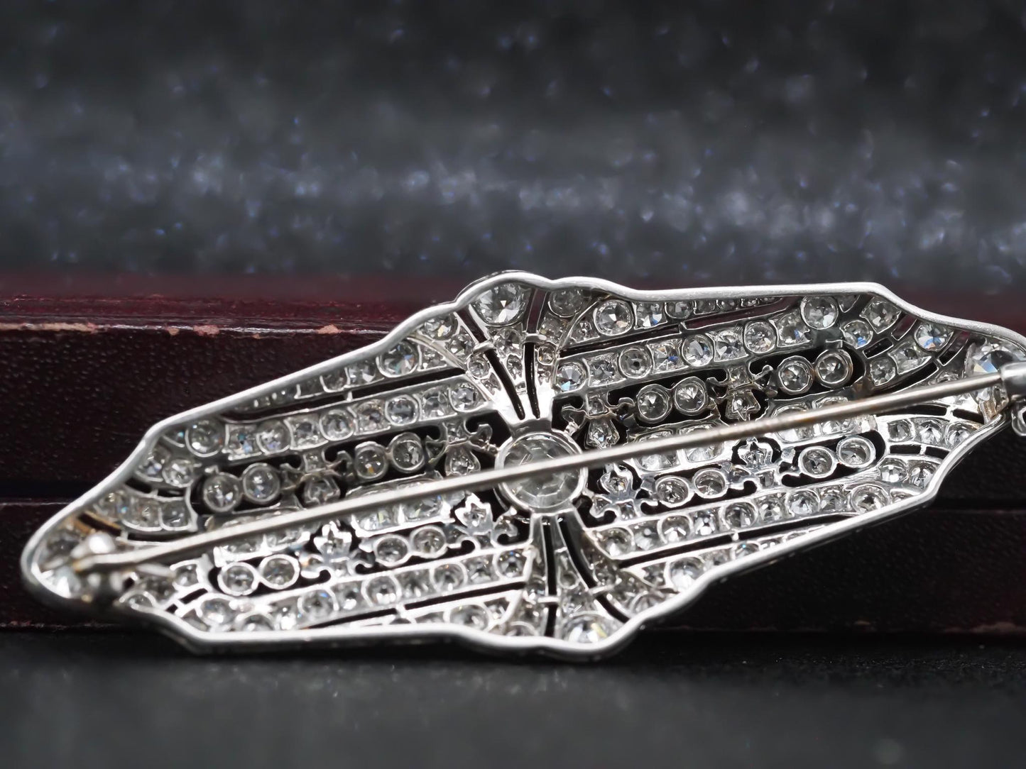 Estate Art Deco Platinum Ornate Old European Diamond Brooch - VHK#354a