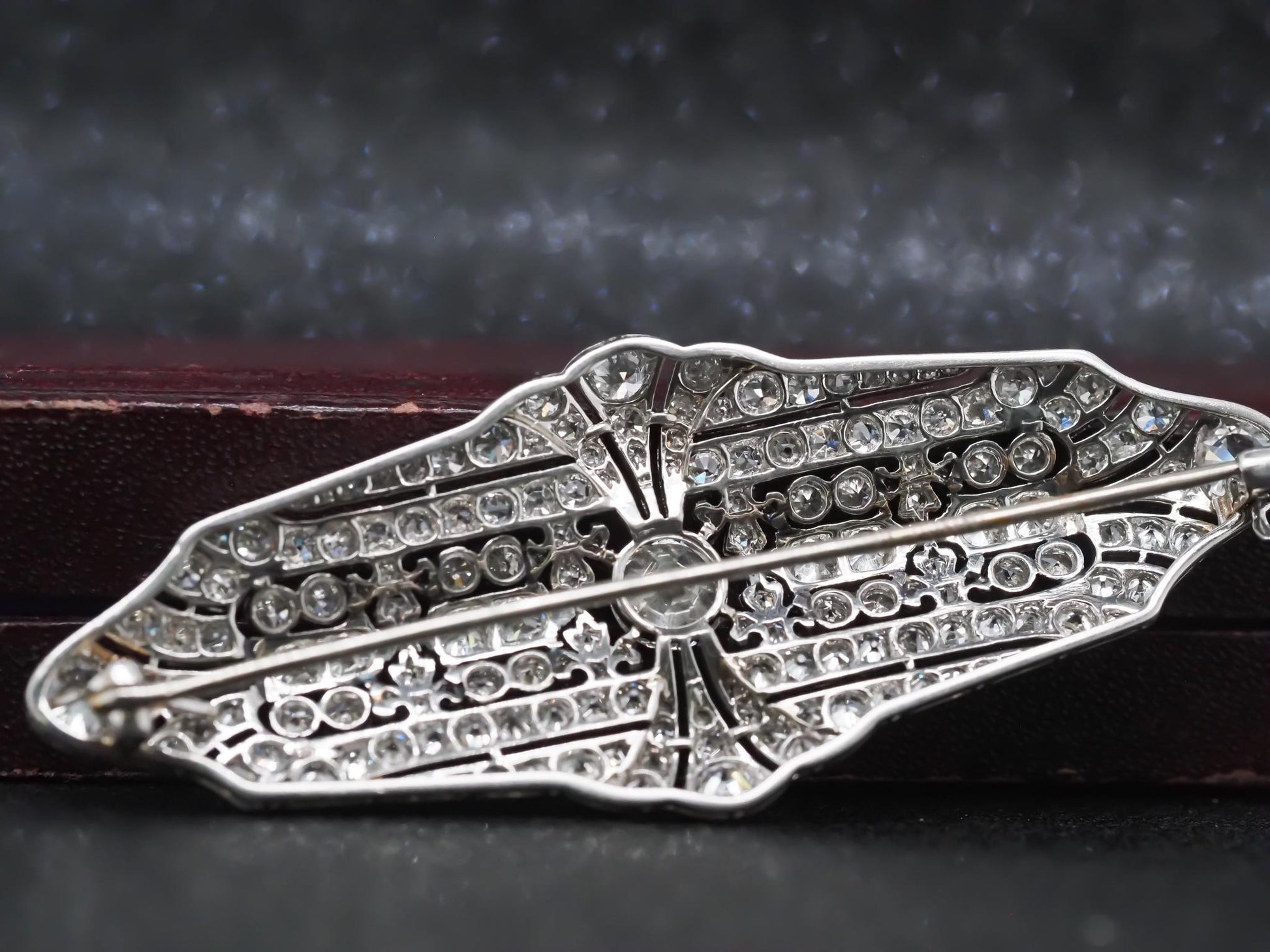 Estate Art Deco Platinum Ornate Old European Diamond Brooch - VHK#354a