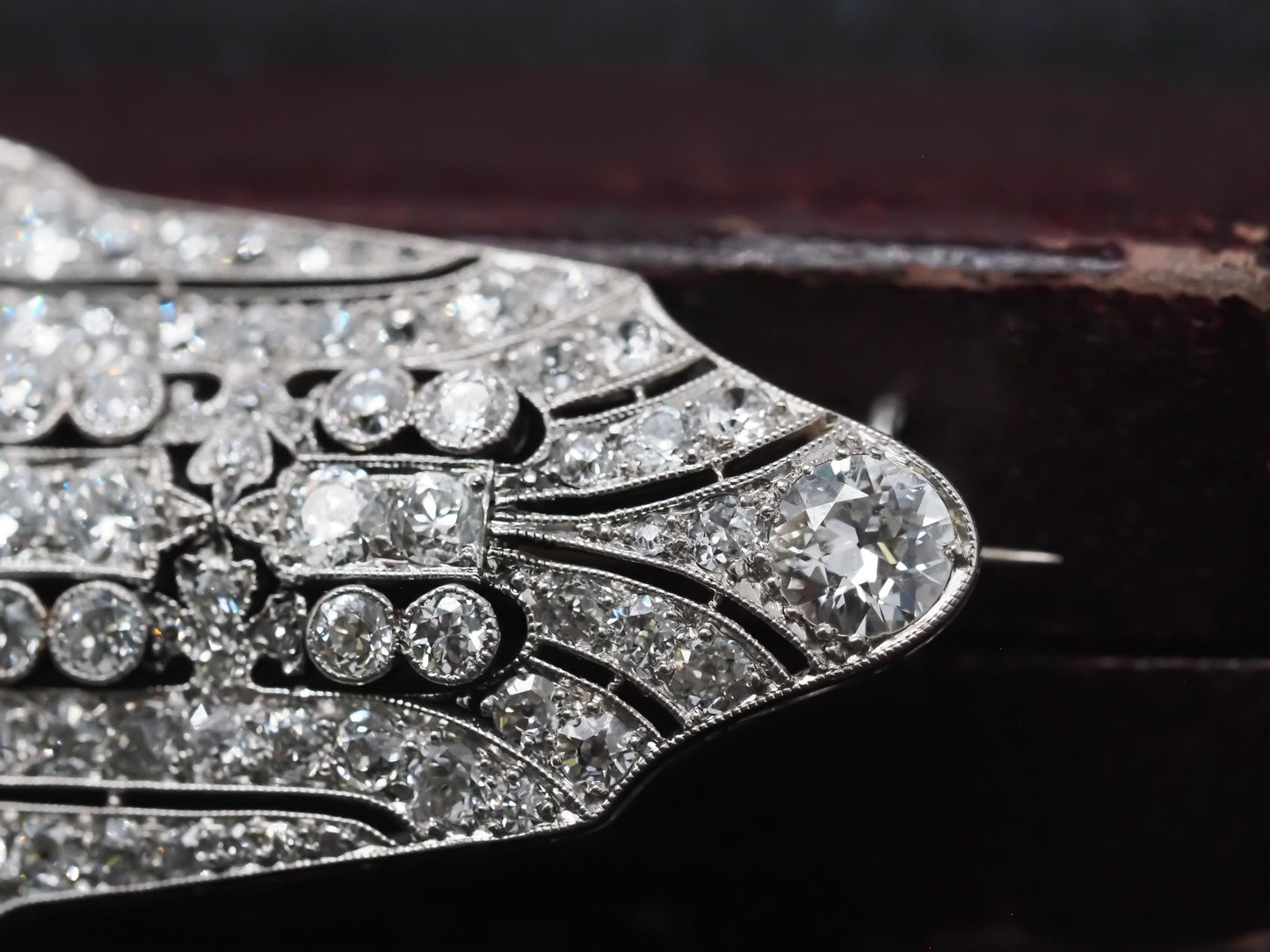 Estate Art Deco Platinum Ornate Old European Diamond Brooch - VHK#354a
