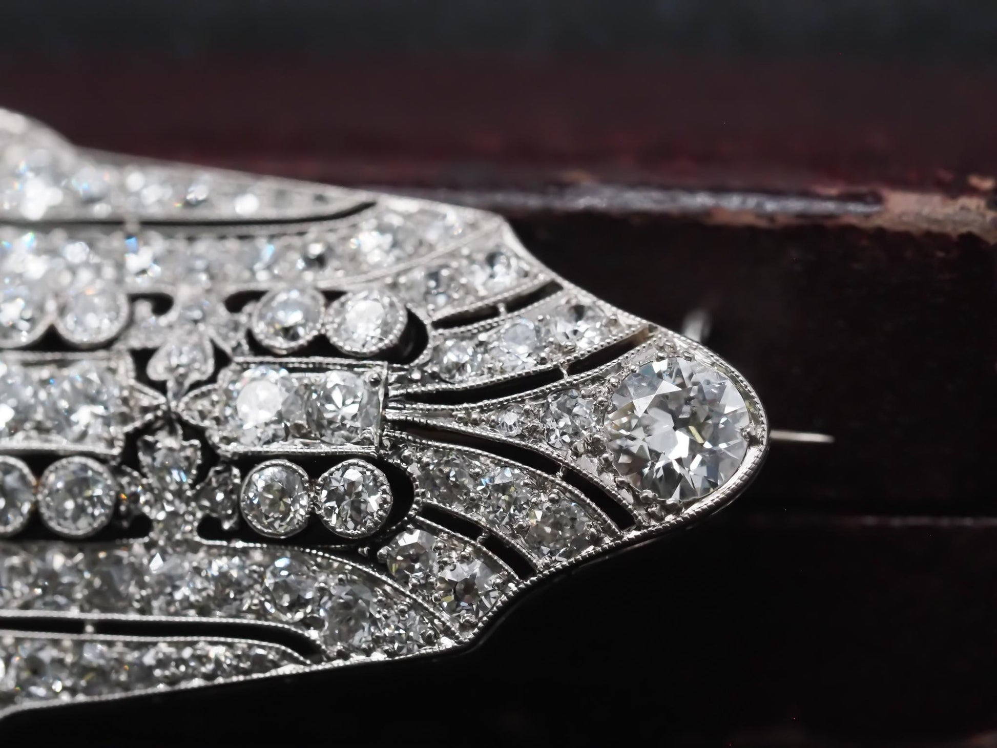 Estate Art Deco Platinum Ornate Old European Diamond Brooch - VHK#354a