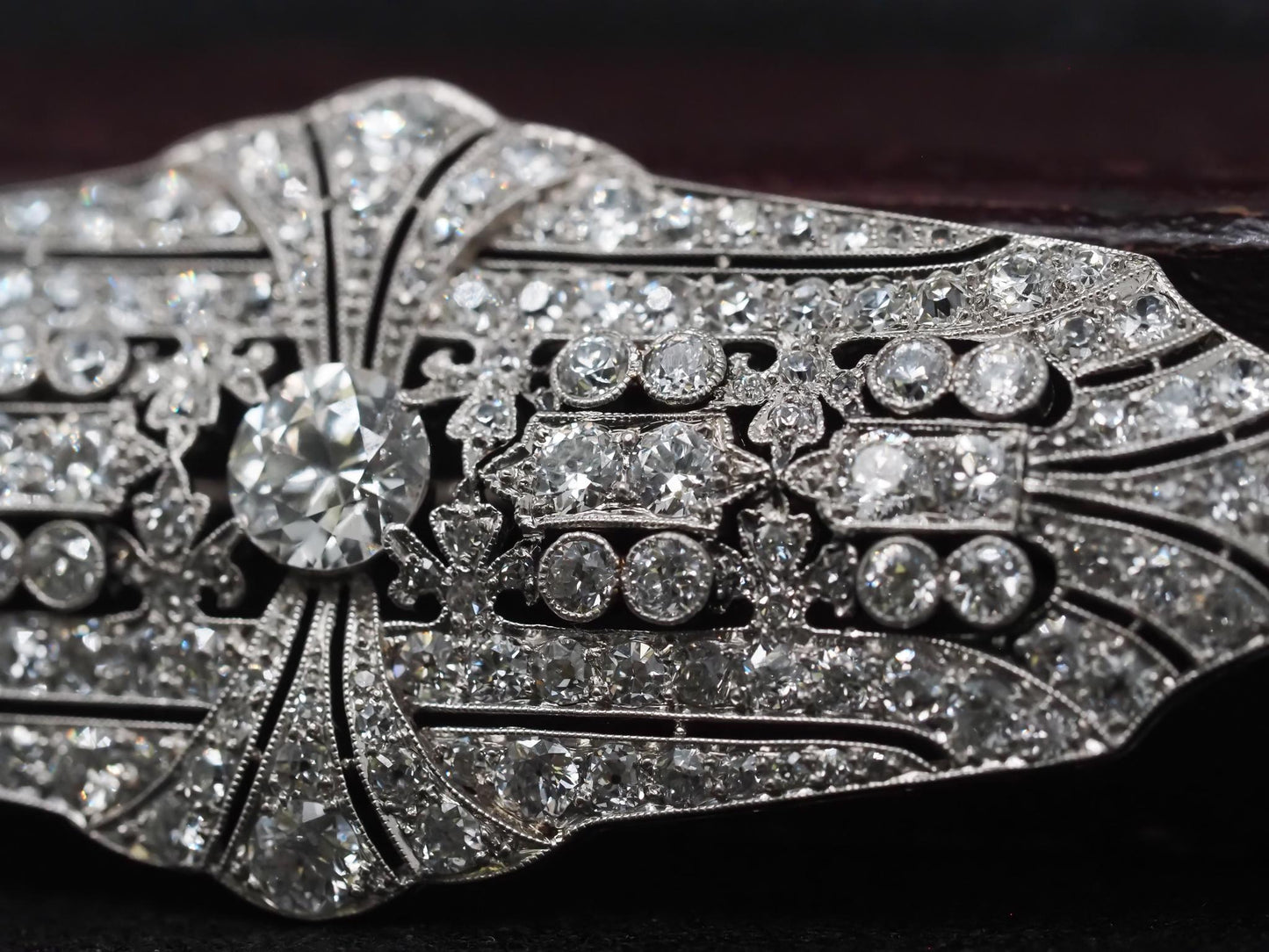 Estate Art Deco Platinum Ornate Old European Diamond Brooch - VHK#354a