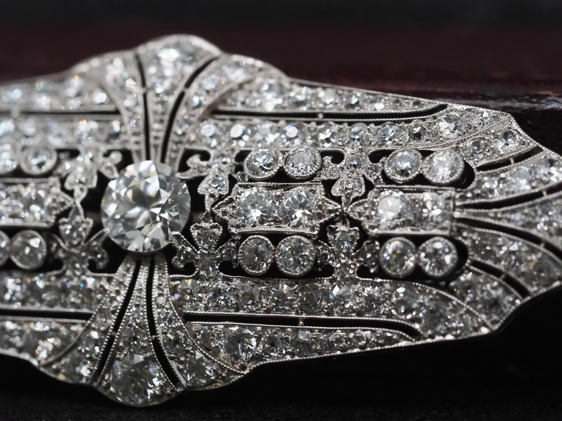 Estate Art Deco Platinum Ornate Old European Diamond Brooch - VHK#354a