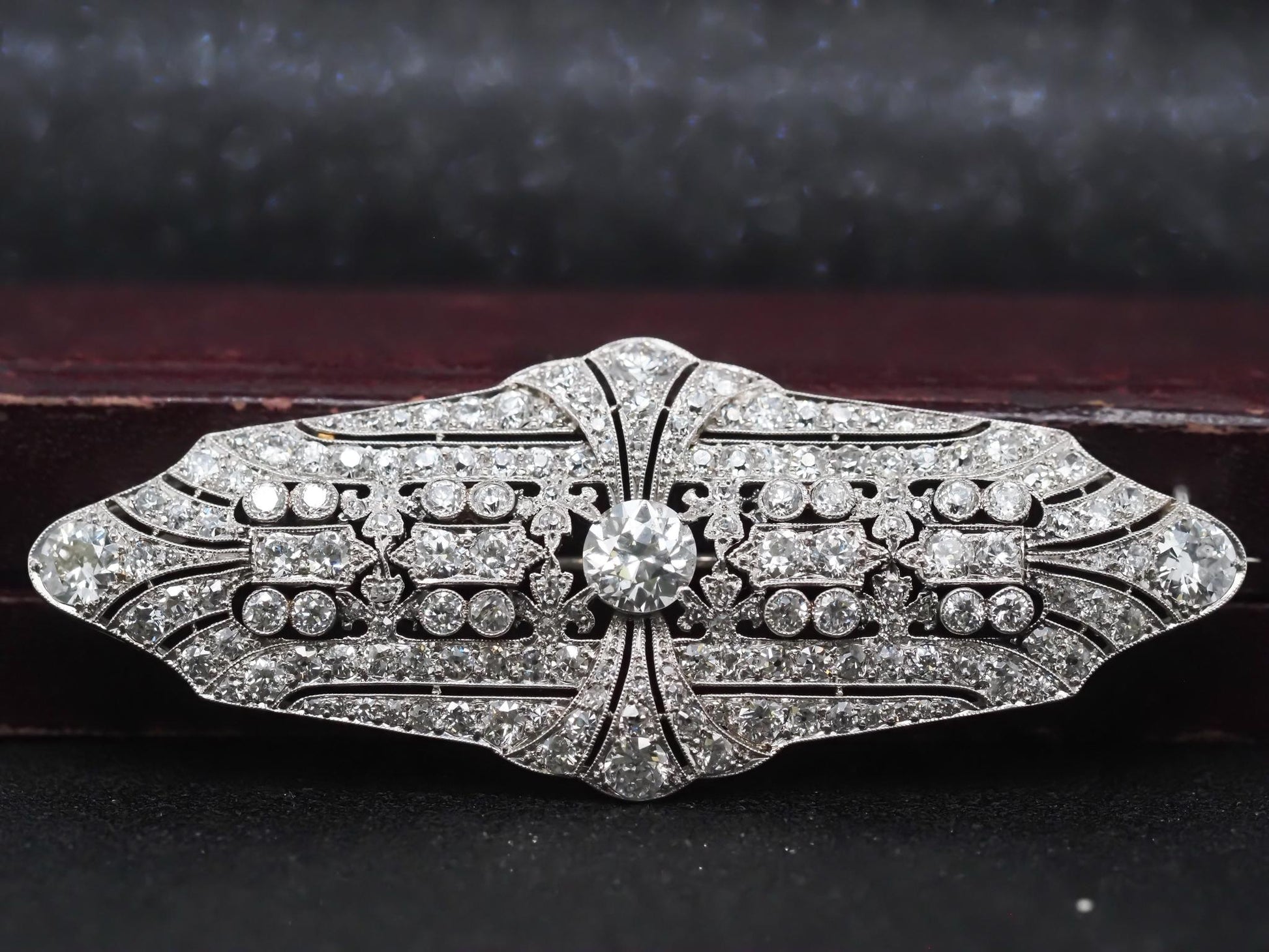 Estate Art Deco Platinum Ornate Old European Diamond Brooch - VHK#354a
