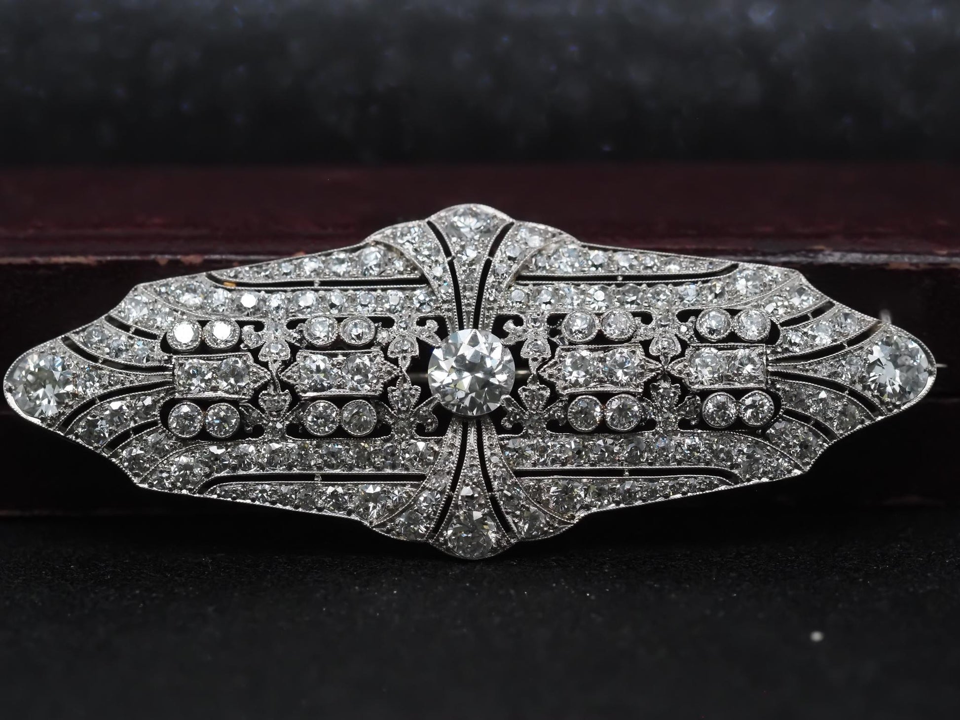 Estate Art Deco Platinum Ornate Old European Diamond Brooch - VHK#354a