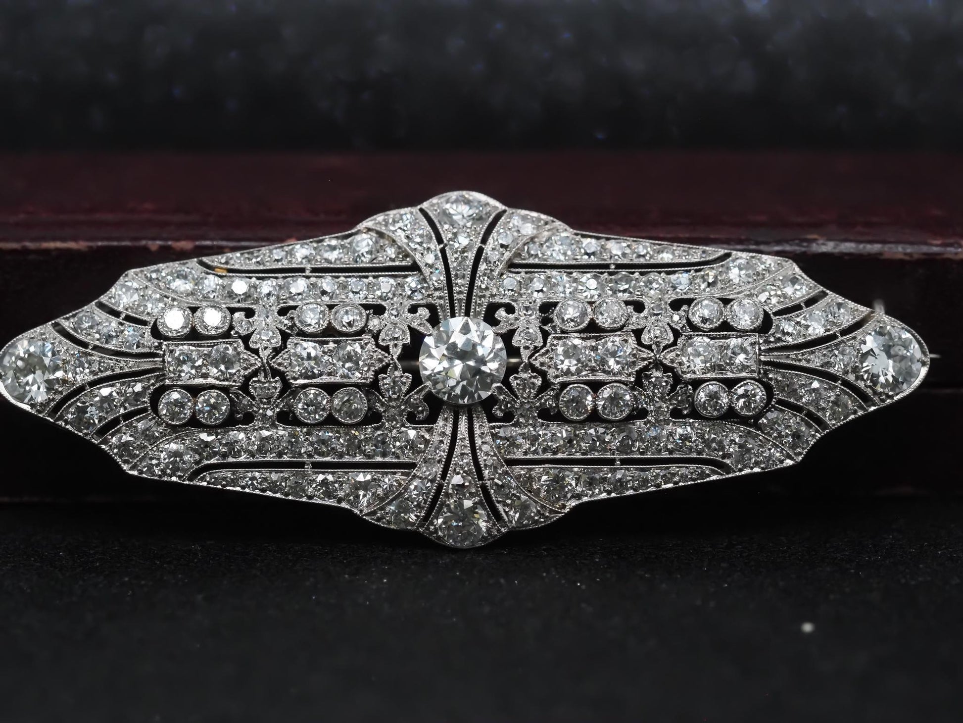 Estate Art Deco Platinum Ornate Old European Diamond Brooch - VHK#354a