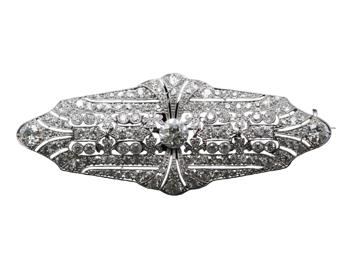 Estate Art Deco Platinum Ornate Old European Diamond Brooch - VHK#354a